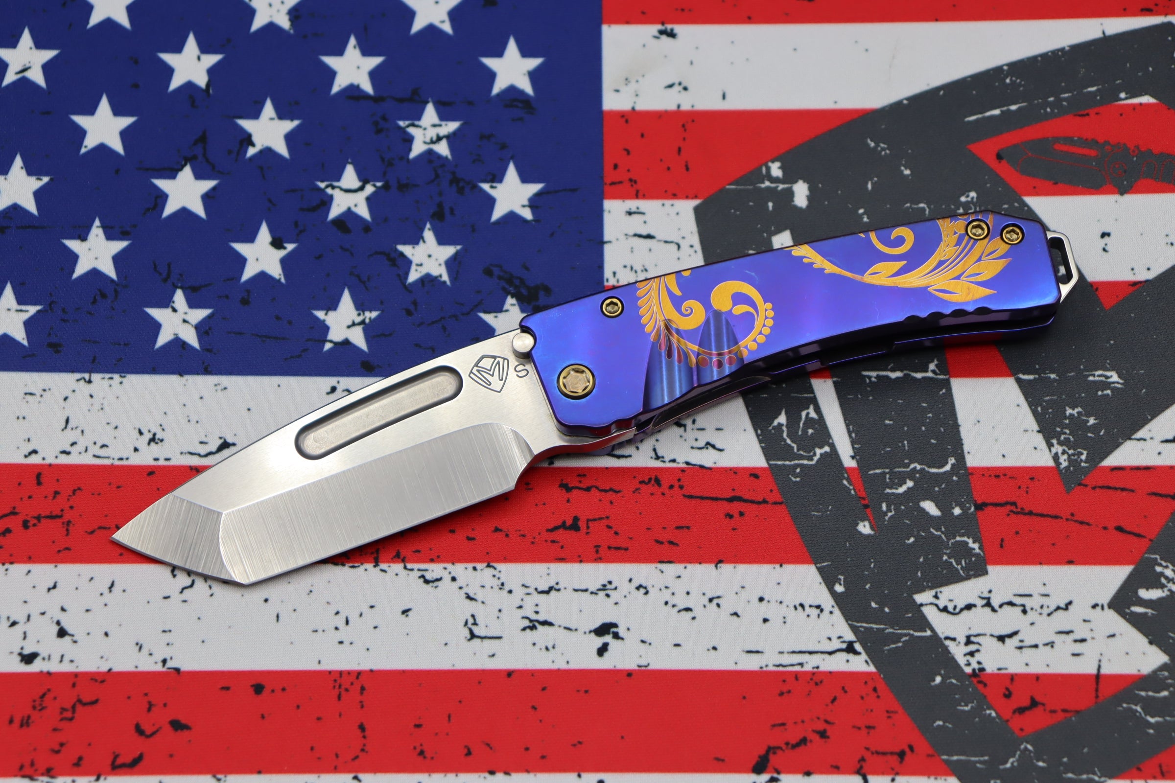 Medford Midi Marauder S35 Tanto - Premium EDC Knife with Dark Blue Bronze Filigree Handles