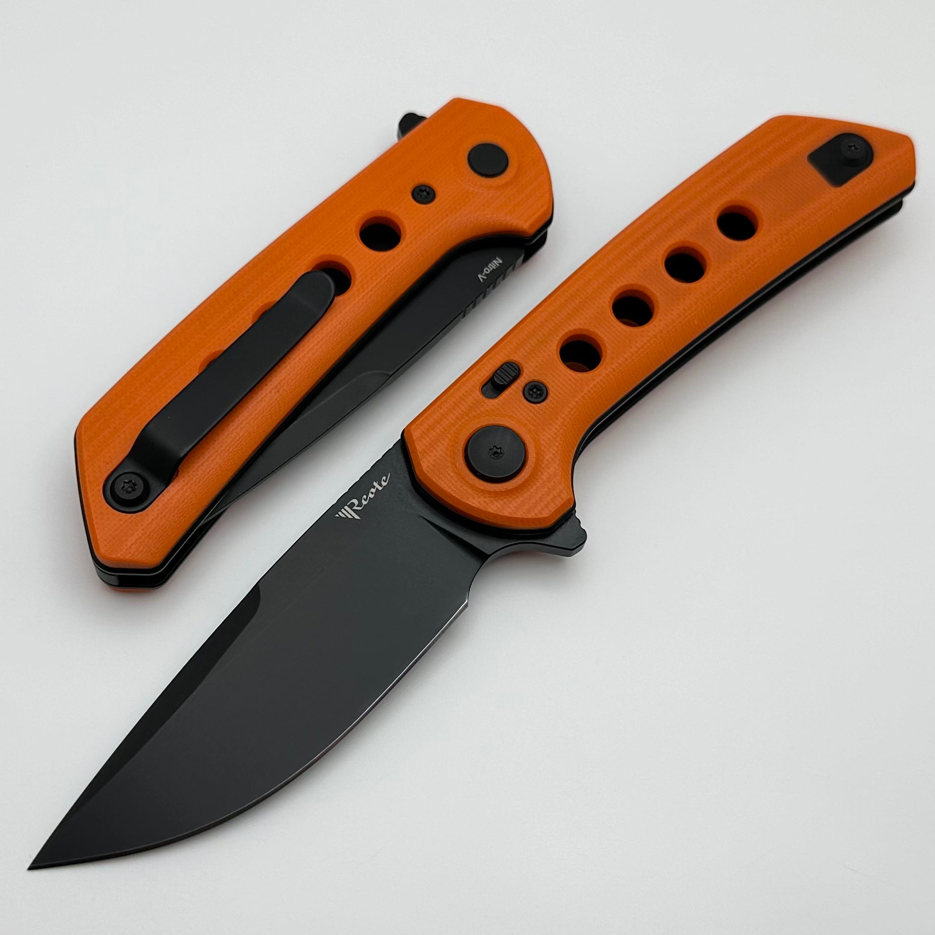 Reate Knives PL-XF Premium Folding Knife - Orange G-10 Handles & PVD Nitro-V Blade