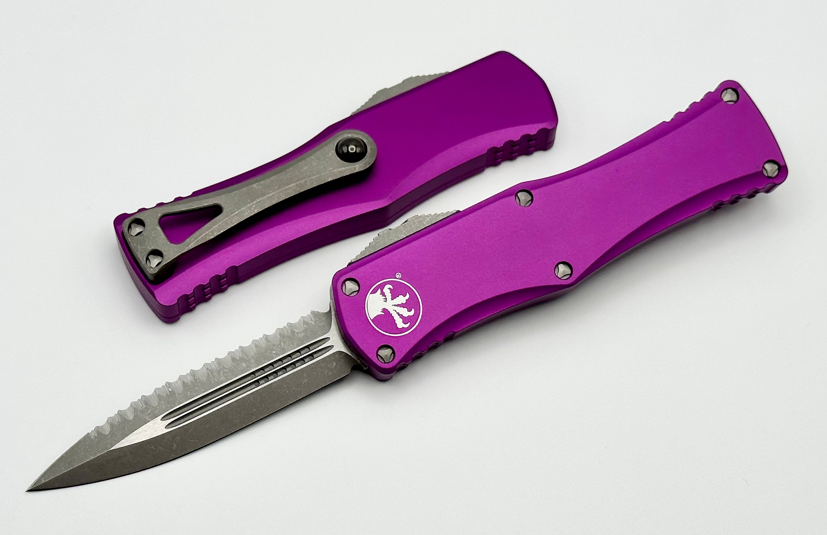 Microtech Hera Double Edge Apocalyptic Full Serrated & Violet 702-12APVI - Premium Tactical Knife