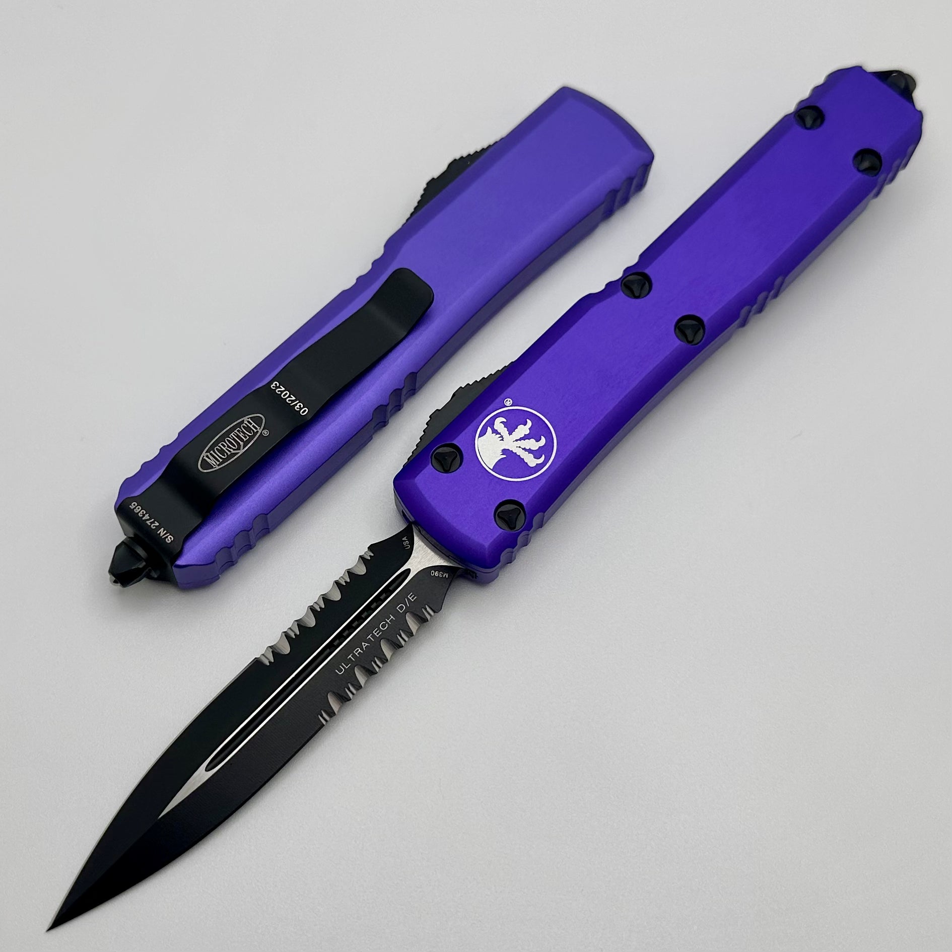 Microtech Ultratech Premium Black & Purple Double Edge Knife