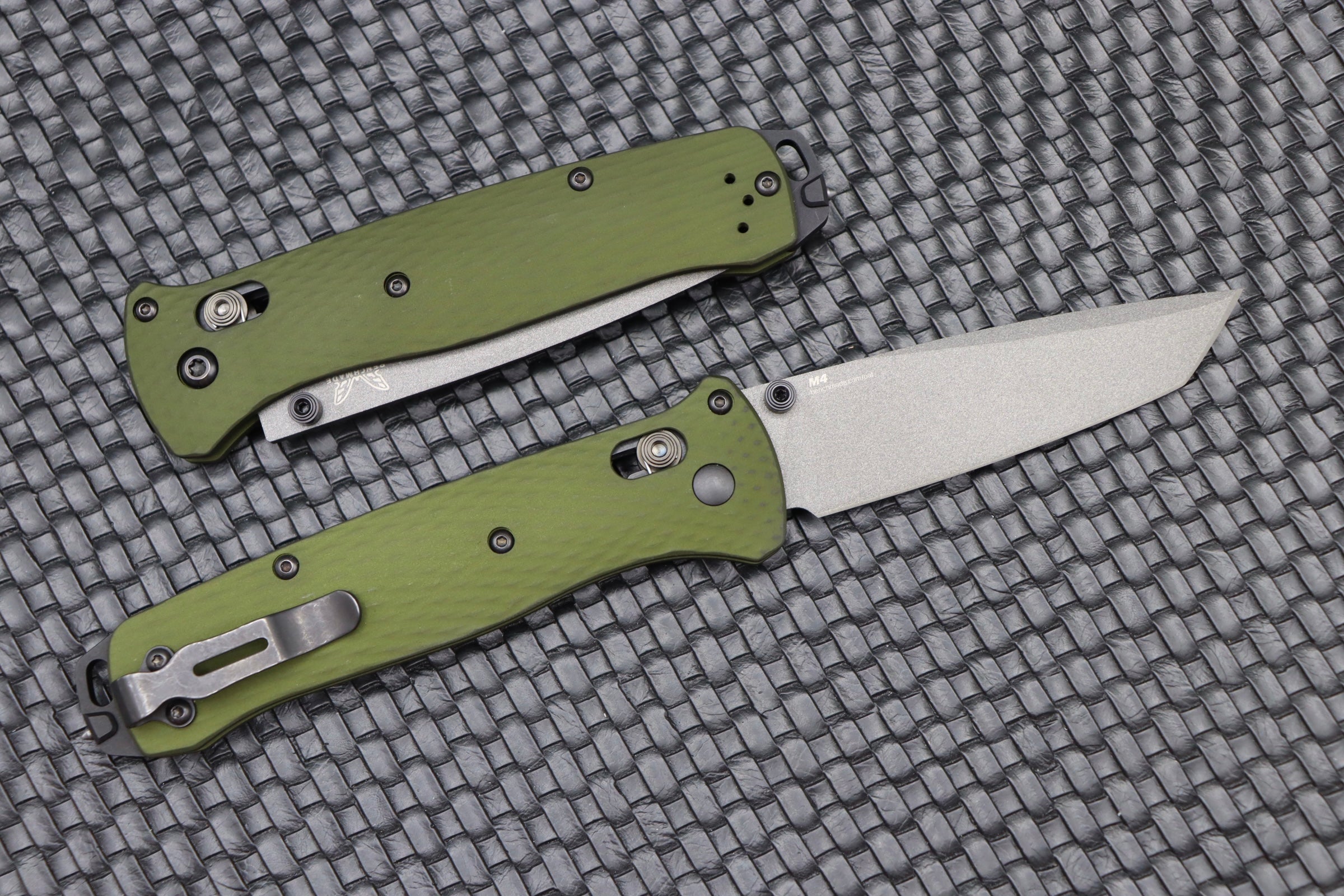 Benchmade Bailout Premium Gray M4 Tanto Knife with Olive Aluminum Scales - Ultimate Tactical EDC