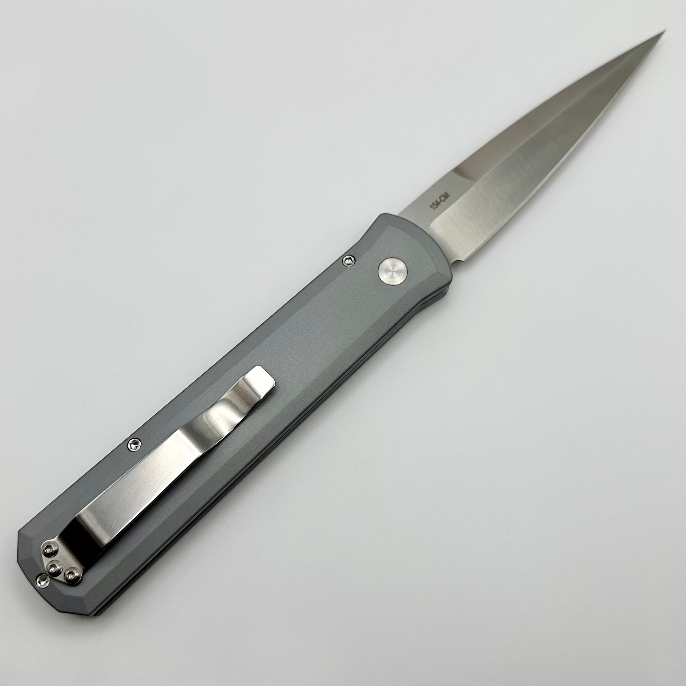 Pro-Tech Godfather Premium Automatic Knife - Grey Handle & Satin 154-CM Blade