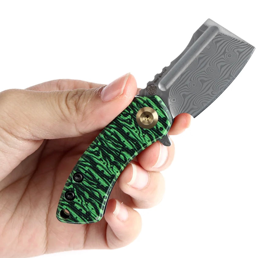 Kansept Mini Korvid Premium Damascus Pocket Knife - Jade Watermelon G-10 Handle