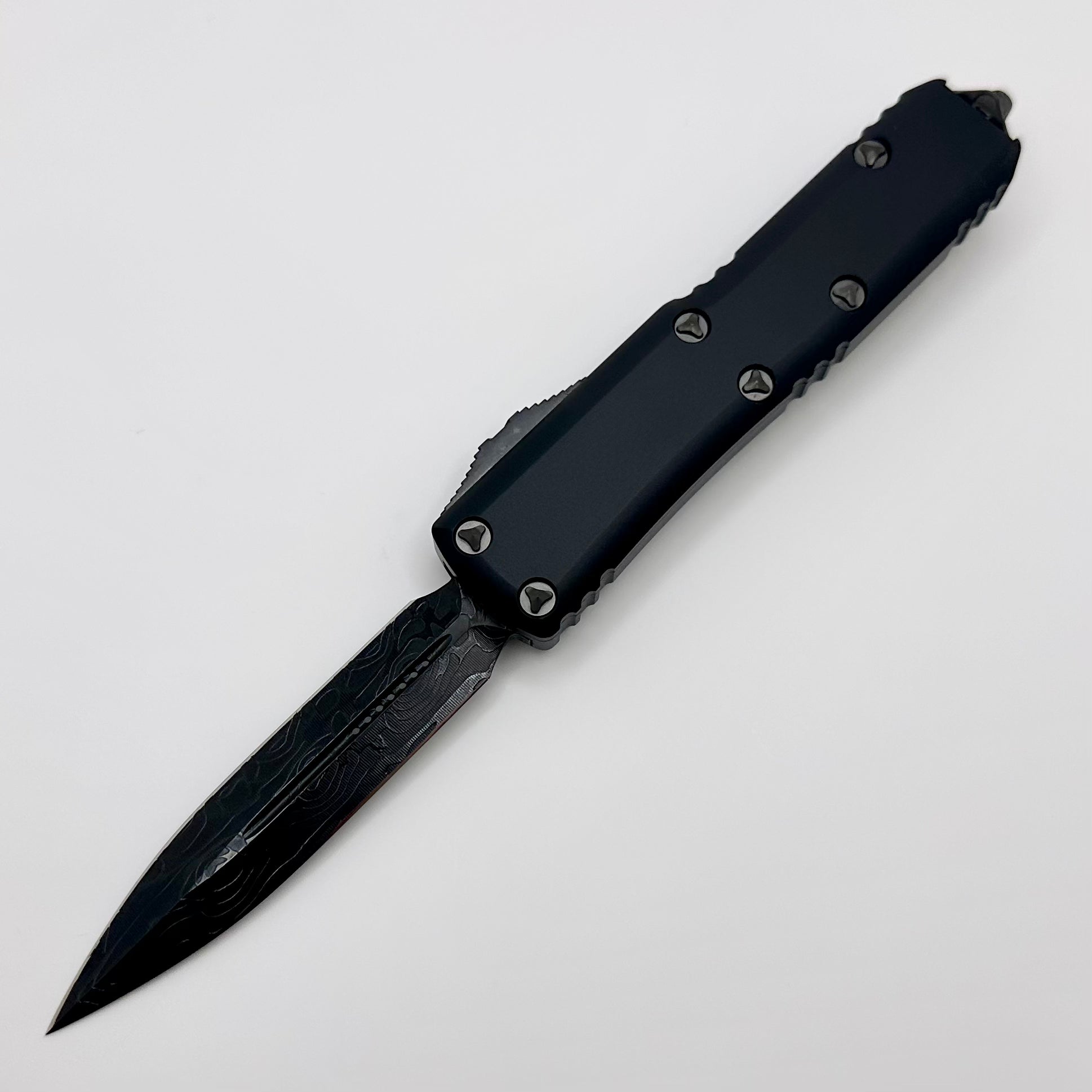 Microtech UTX-85 Shadow Series DLC Damascus Double Edge Knife - Premium EDC