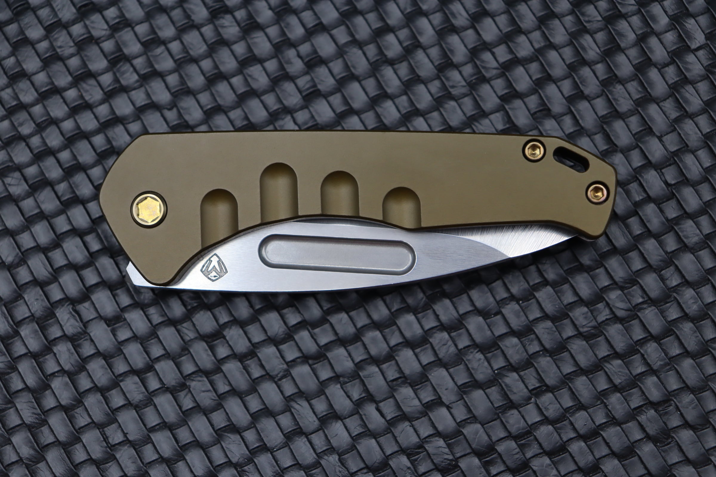 Premium Medford Praetorian Swift FL Framelock Knife - Tumbled Drop Point S35VN Blade & Green Handle with Bronze Hardware