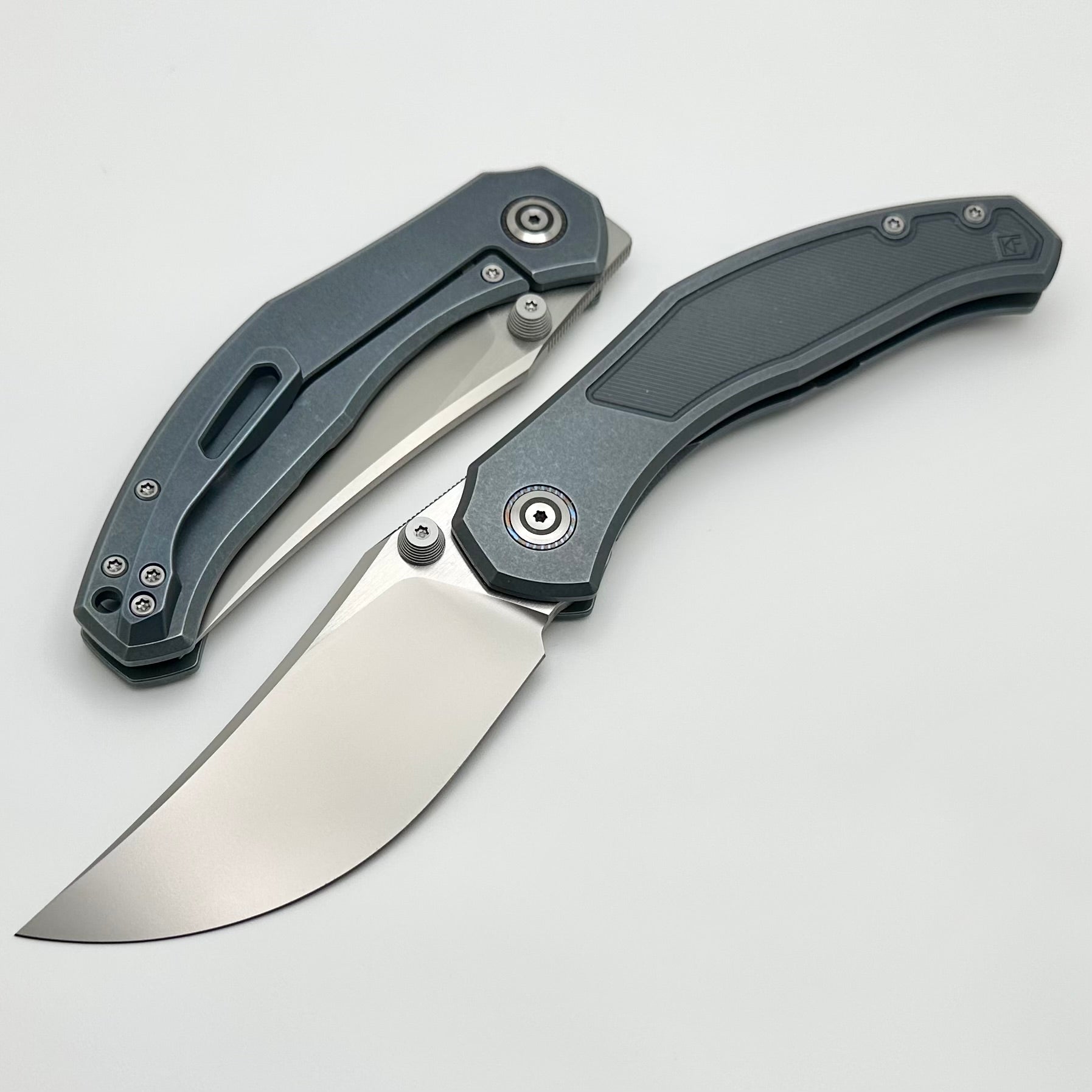 Premium CKF Blava Blue Milled Titanium Folding Knife with M398 Blade