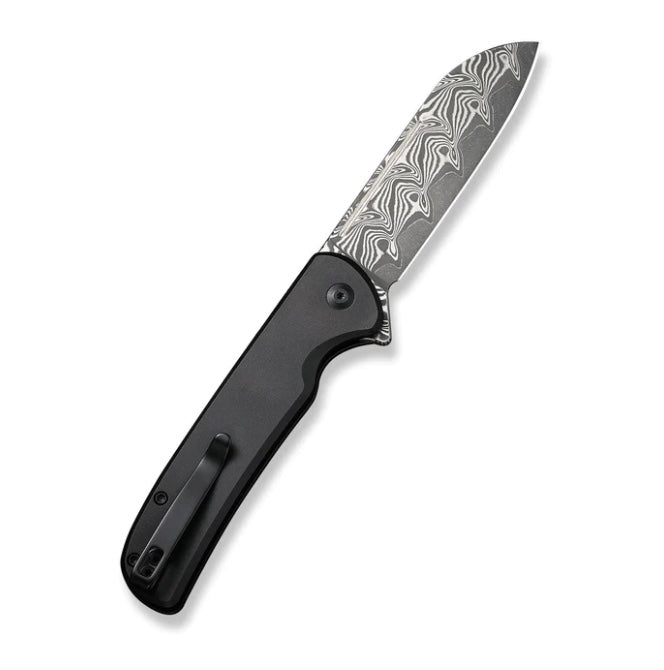 Civivi Chevalier Premium Black Aluminum & Damascus Button Lock Knife