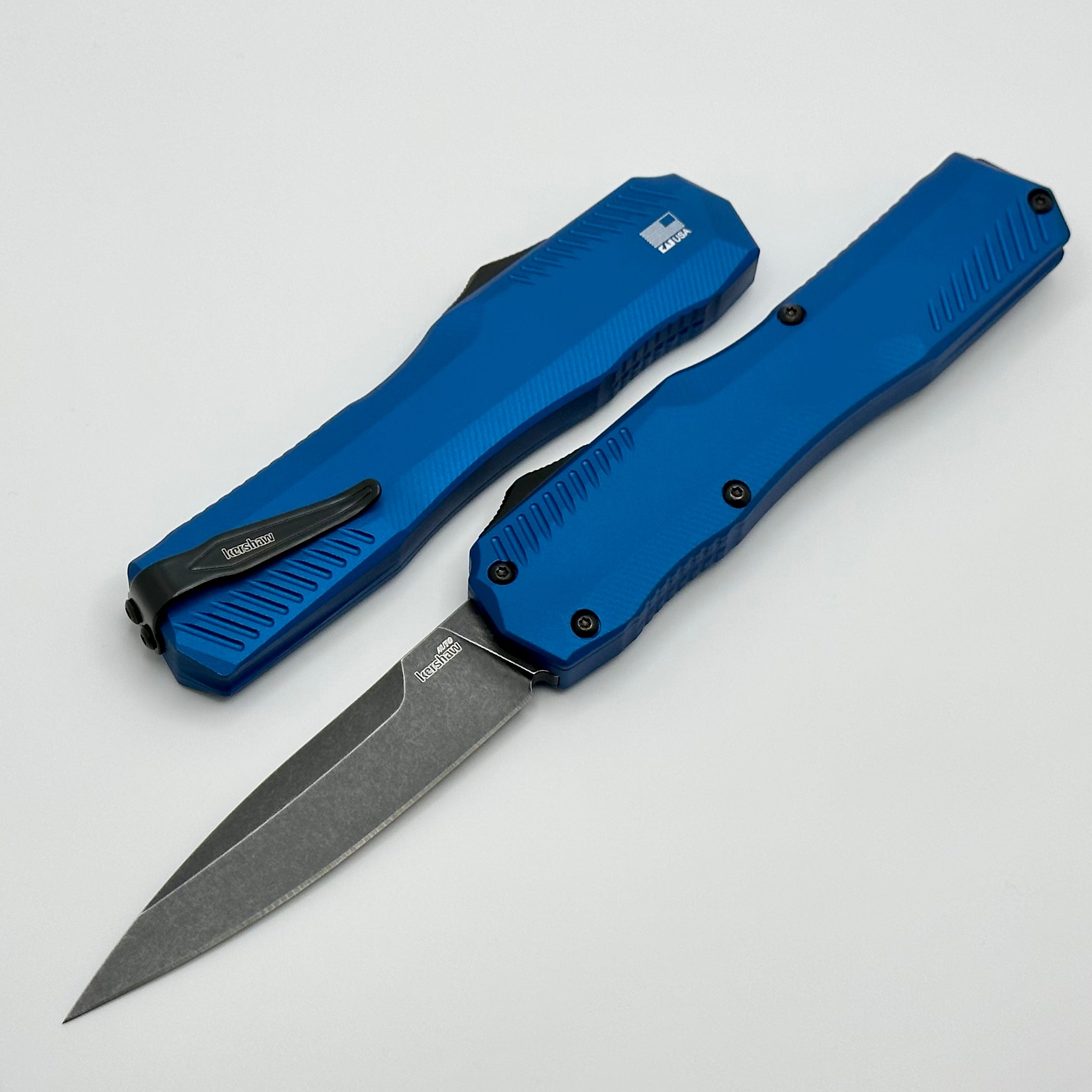 Kershaw Livewire Premium OTF Automatic Knife - Blue Aluminum & Black Wash MagnaCut