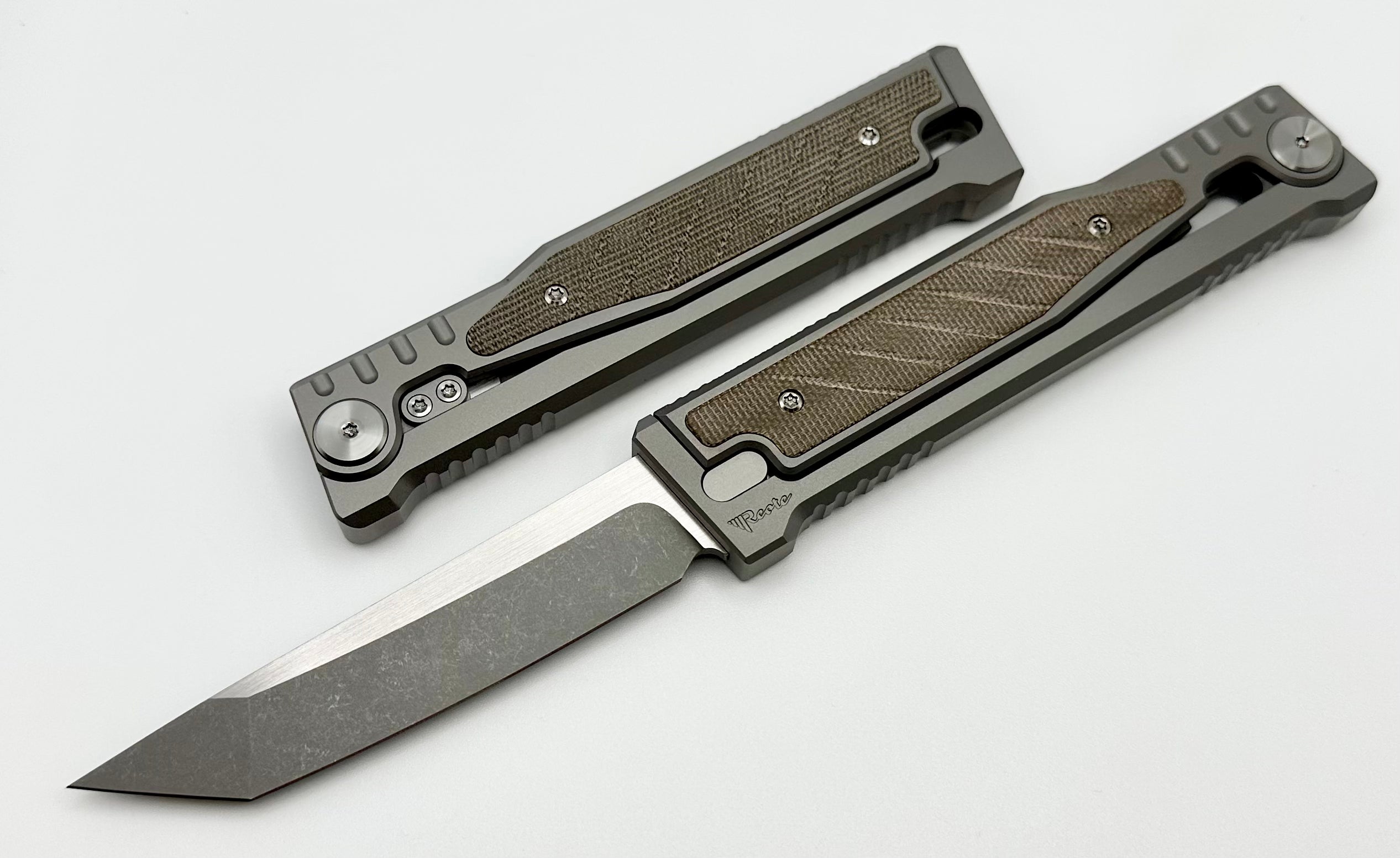 Reate EXO Ultimate EDC Titanium & Green Micarta Folding Knife with CPM-3V Tanto Blade