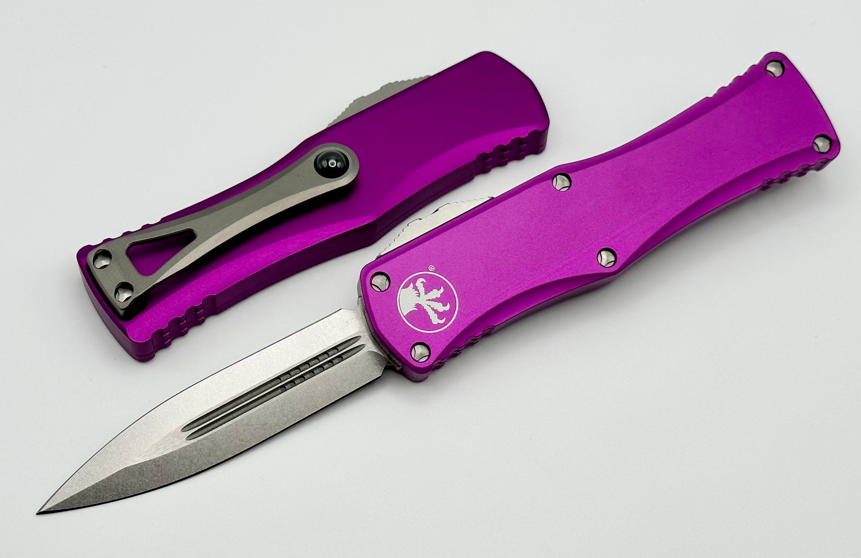 Premium Microtech Hera Double Edge Knife - Stonewash & Violet Finish