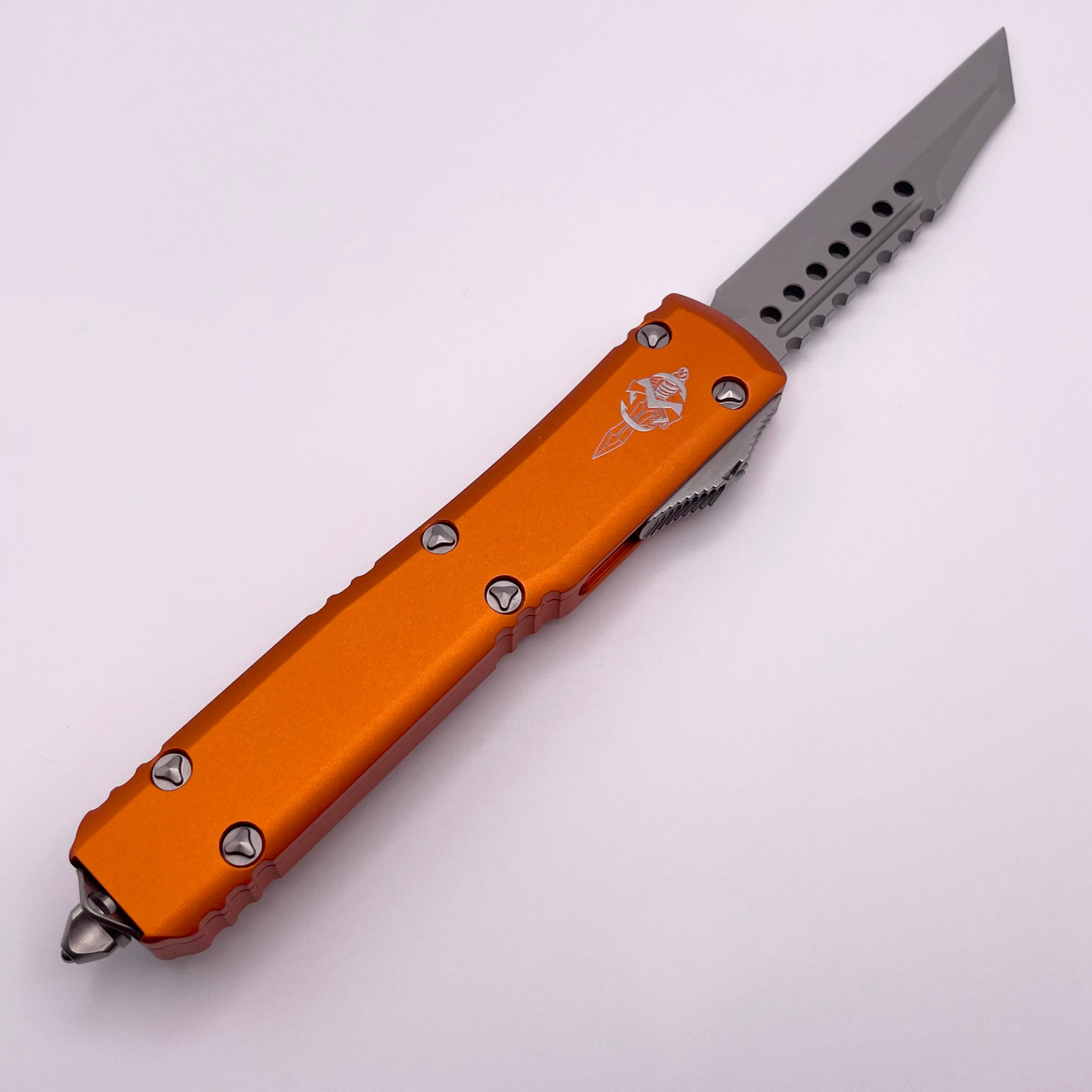 Premium Pre-Owned Microtech Ultratech Warhound Knife - Stonewash Finish & Orange Handle