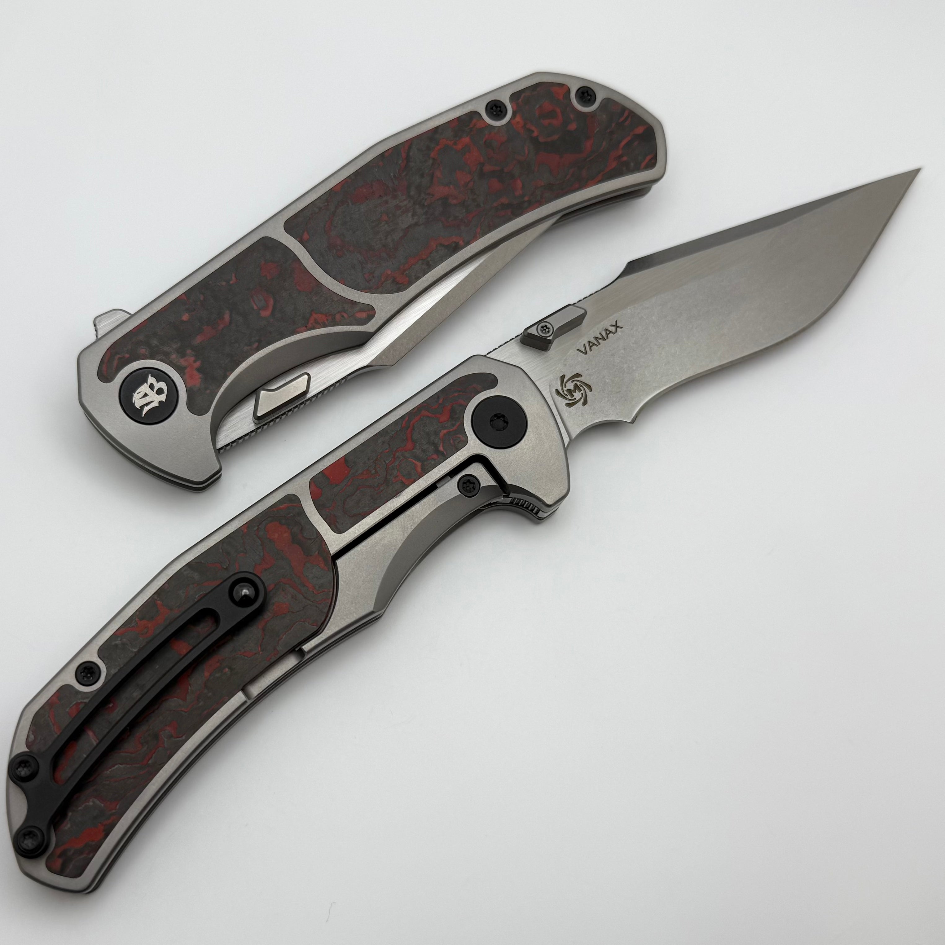 Mechforce Hellraiser Titanium Folding Knife - Premium Lava Flow Carbon Fiber & Stonewash Vanax Superclean