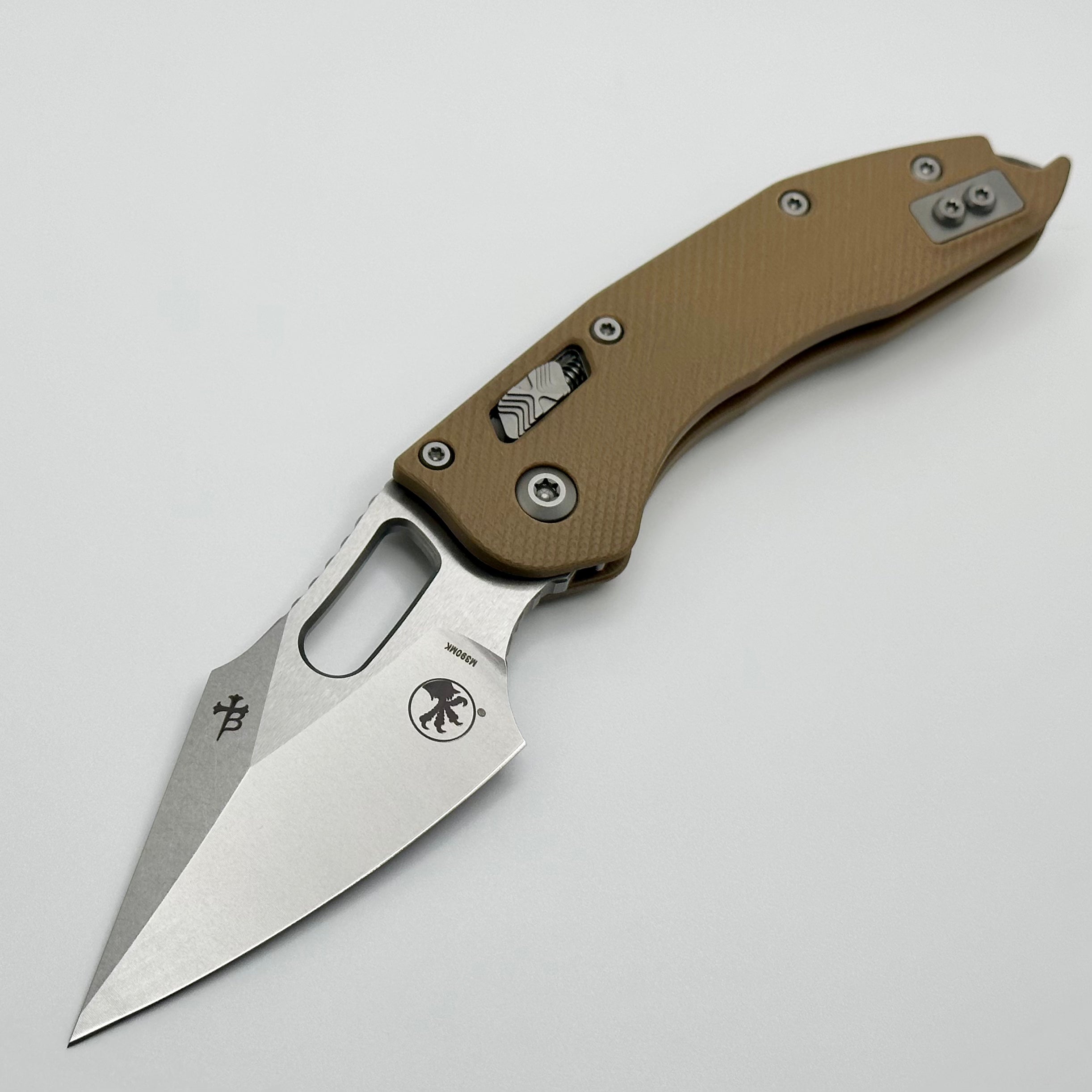 Premium Microtech Stitch RAM LOK Knife - Fluted Tan G-10 & Stonewash M390MK