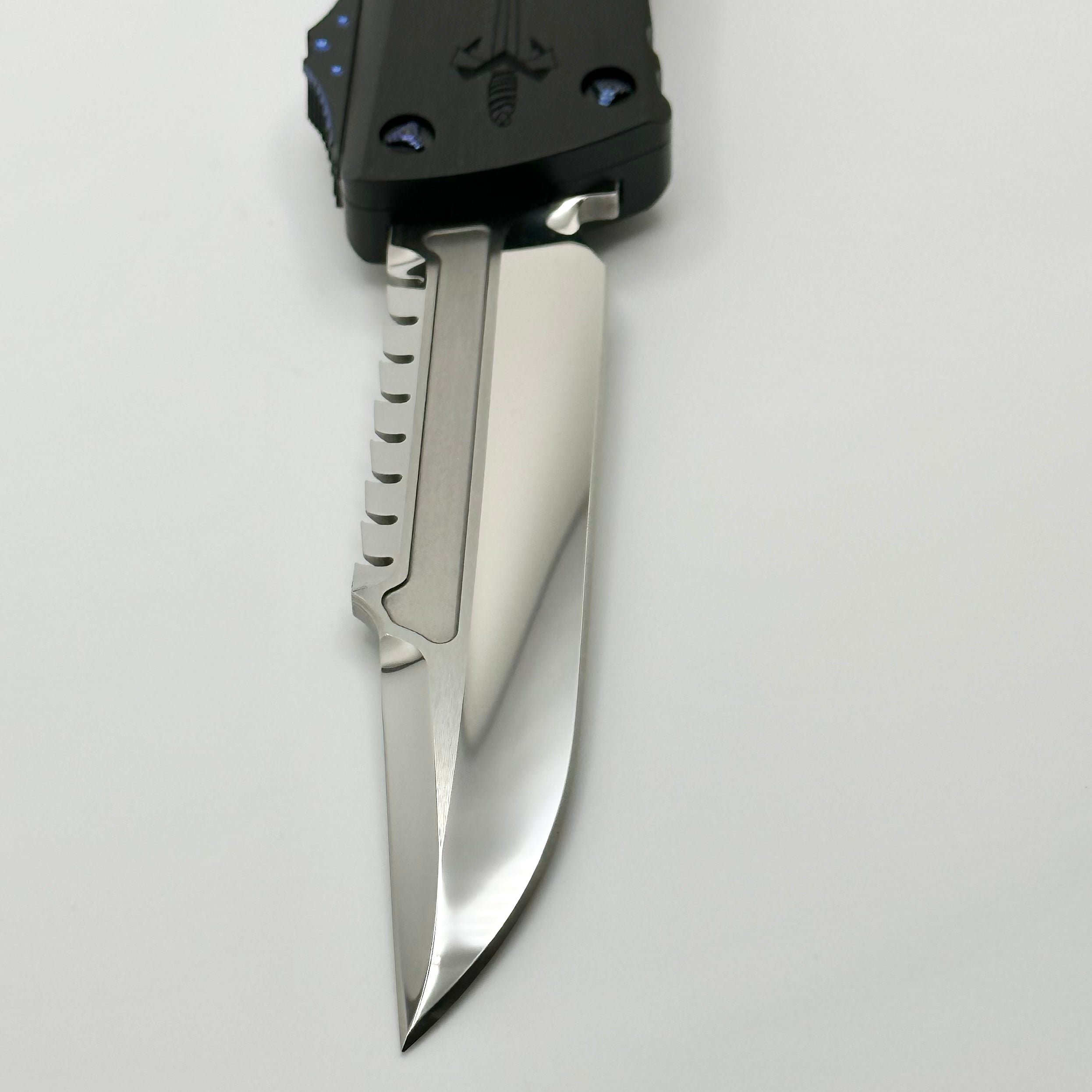 Marfione Premium Combat Troodon Interceptor: Mirror Polish with Black Handle & Blue Hardware