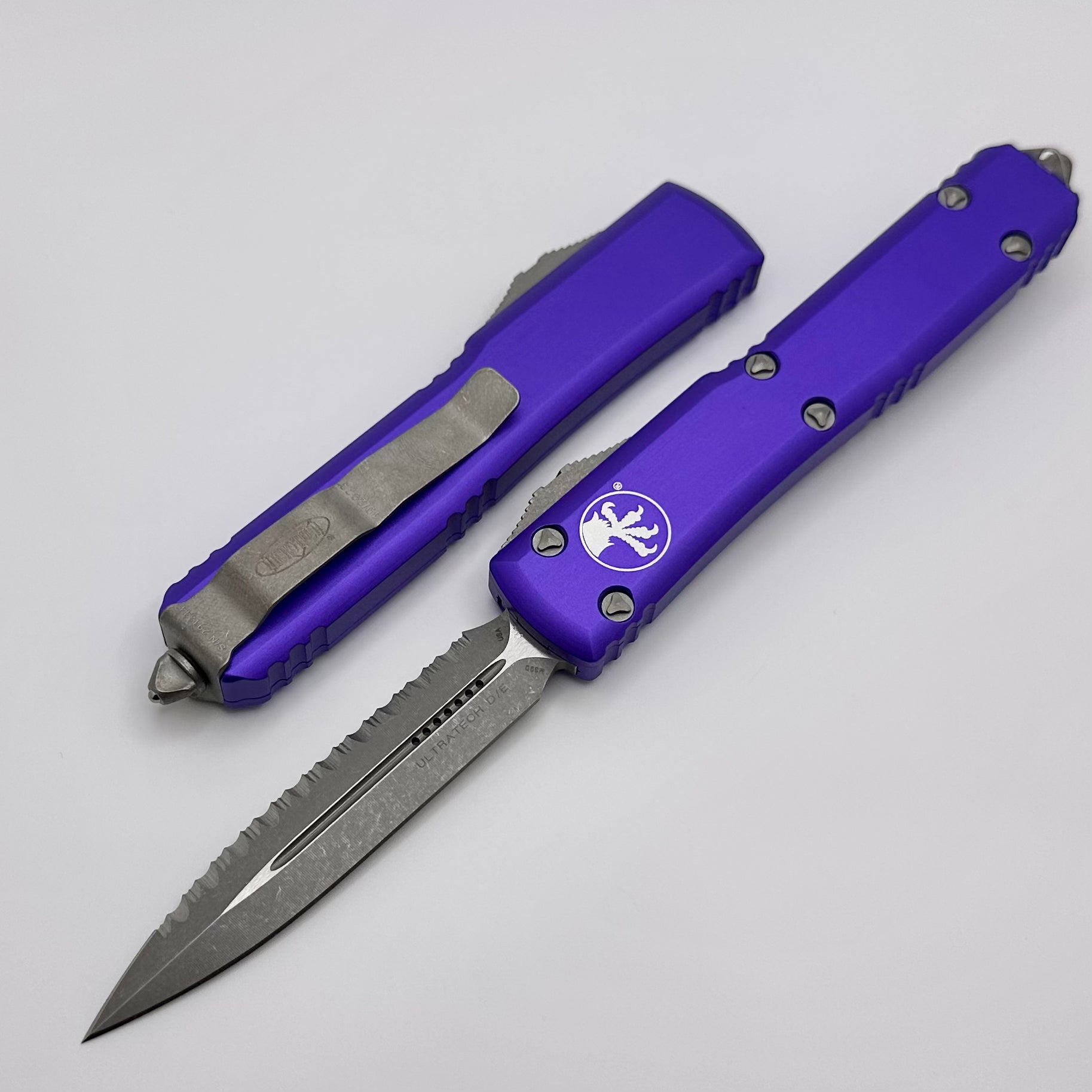 Microtech Ultratech Apocalyptic Double Edge Serrated Purple Tactical Knife