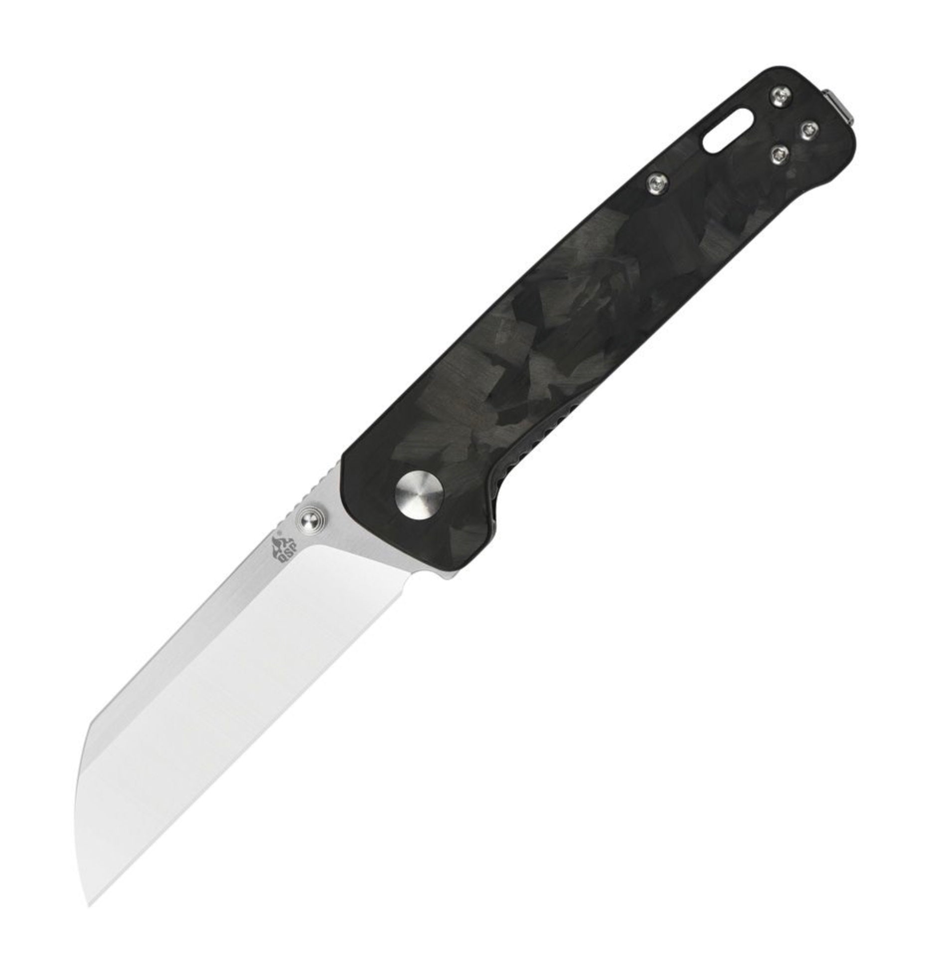 QSP Penguin Ultimate EDC Knife - Black G-10 with Shredded Carbon Fiber Overlay & Satin D2 Blade