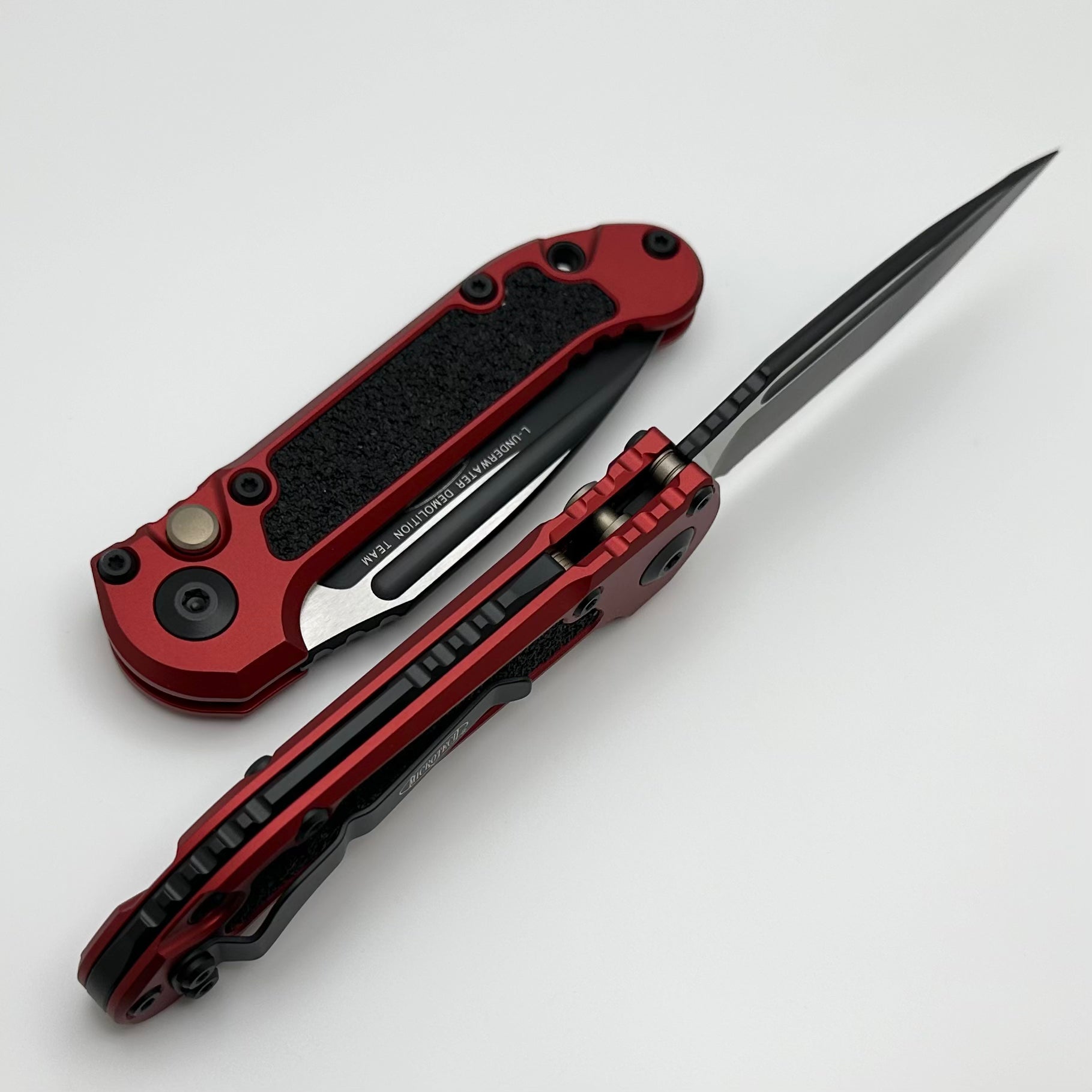 Microtech LUDT Gen III Tactical Knife - Black Partial Serrated, Red Aluminum Handle