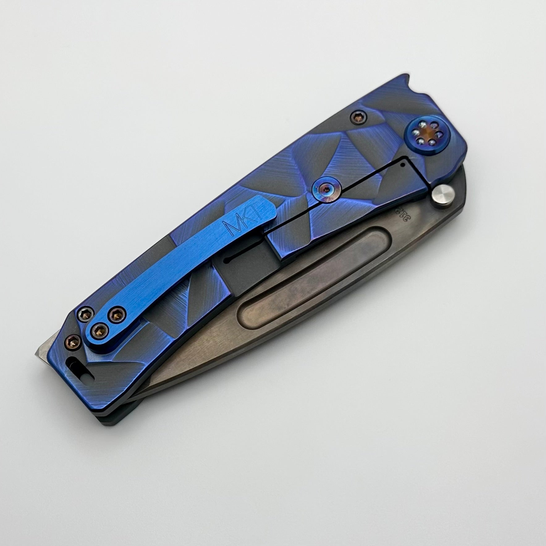 Premium Medford Marauder H Tactical Knife - Bead Blast Finish & Cement Blue Stained Glass Handles