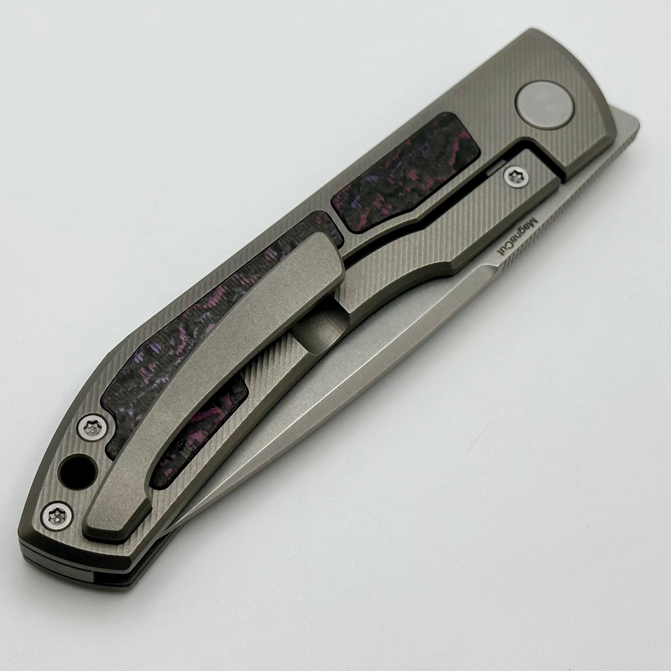 Premium Uldanov Sierra Titanium Folding Knife with Purple Haze Carbon Fiber & MagnaCut Blade