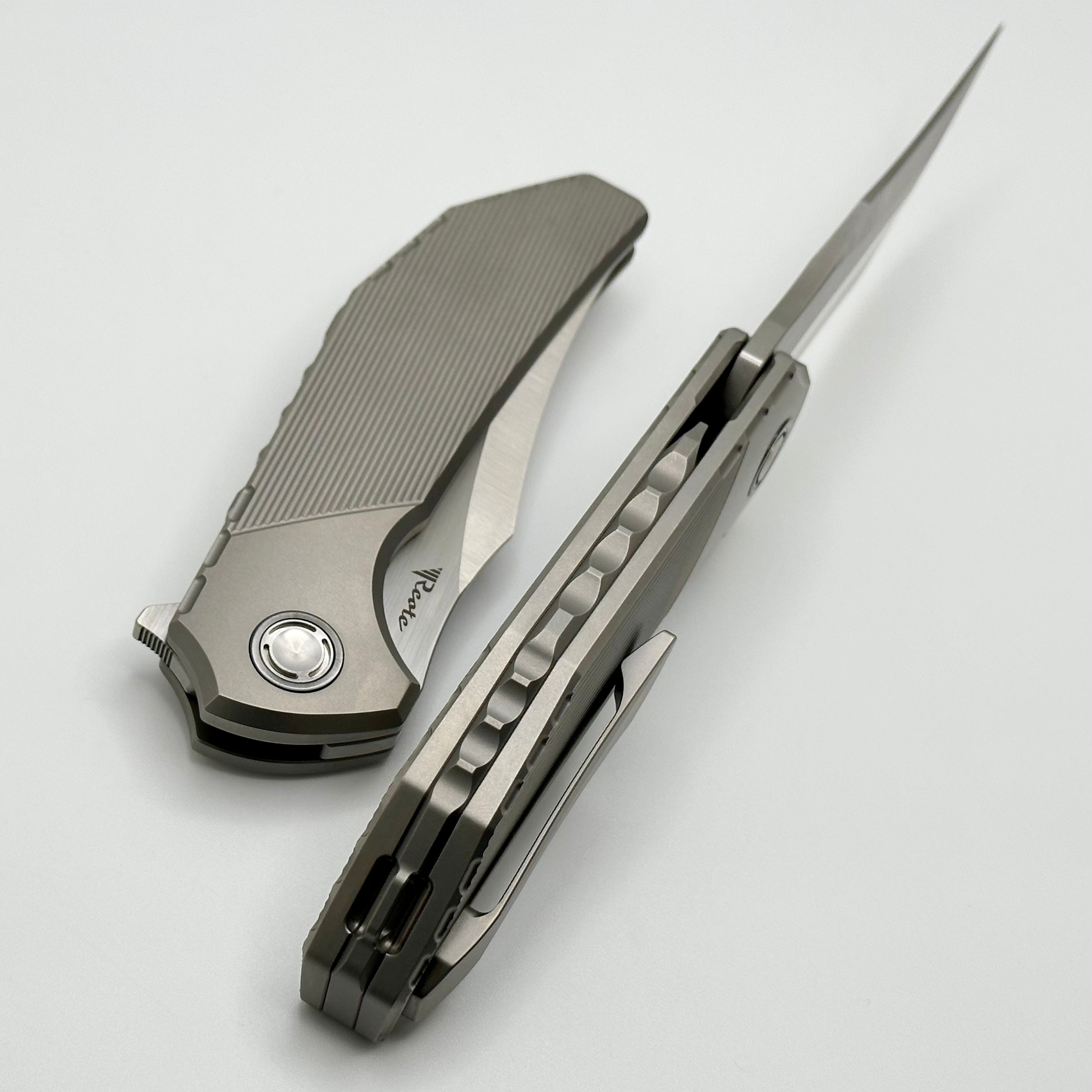 Reate Knives Premium Tiger Stripe Titanium Folding Knife with M390 Steel