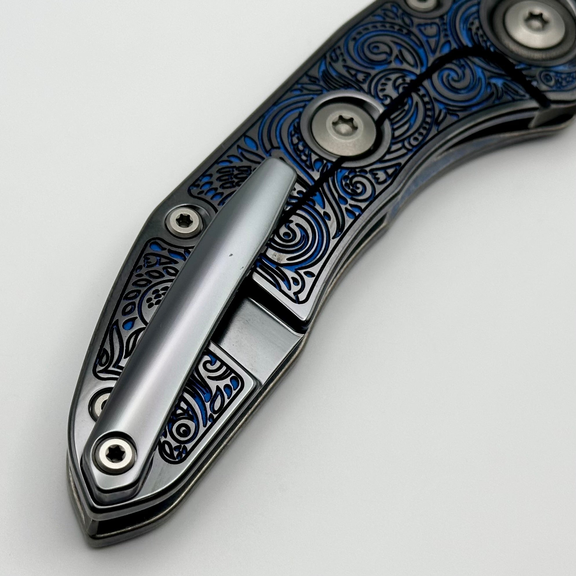 Premium Borka Blades Ti2 Custom Stitch Knife - Black Hula/Blue Natas Finish w/ Rocked M390 Blade