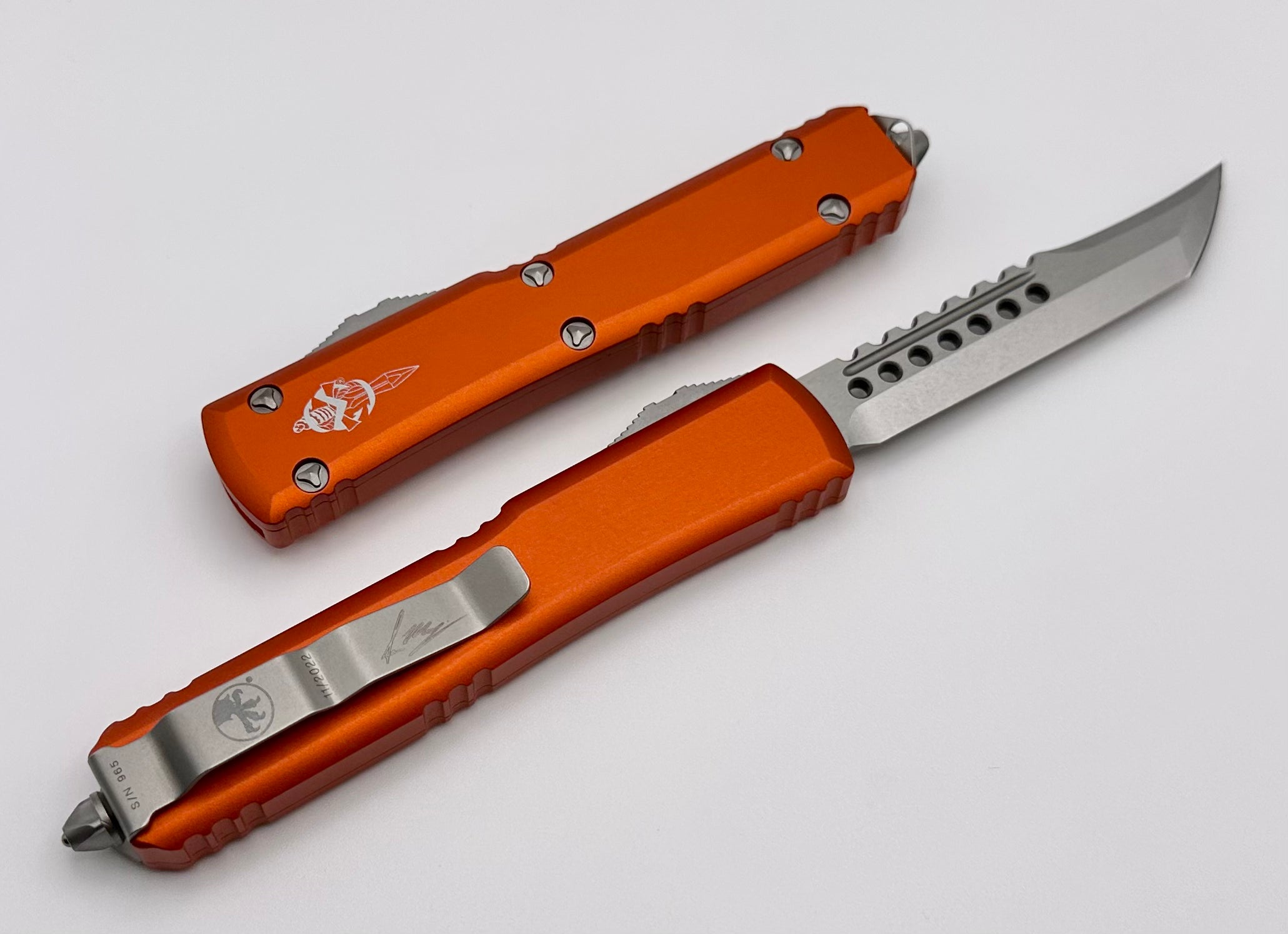 Premium Microtech Ultratech Hellhound Stonewash OTF Knife - Orange Edition