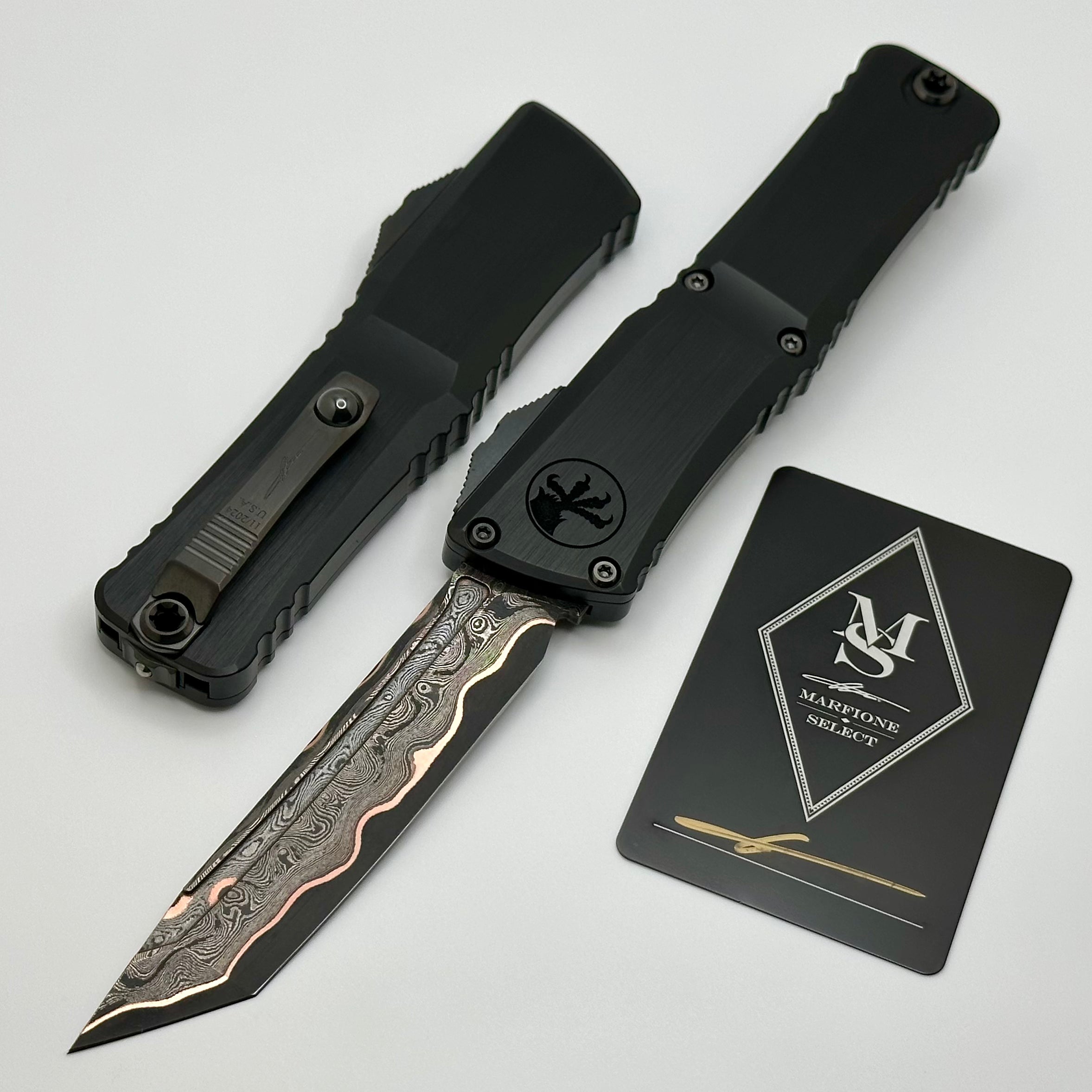 Microtech Marfione Select Combat Troodon Gen III - Premium Damascus Tanto Knife with Black Handle