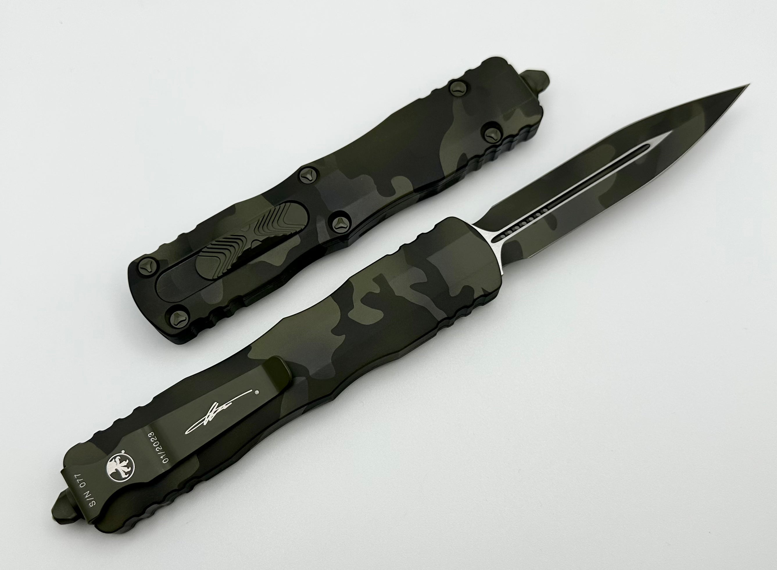 Microtech Dirac Delta Olive Camo Double Edge - Ultimate Tactical OTF Knife