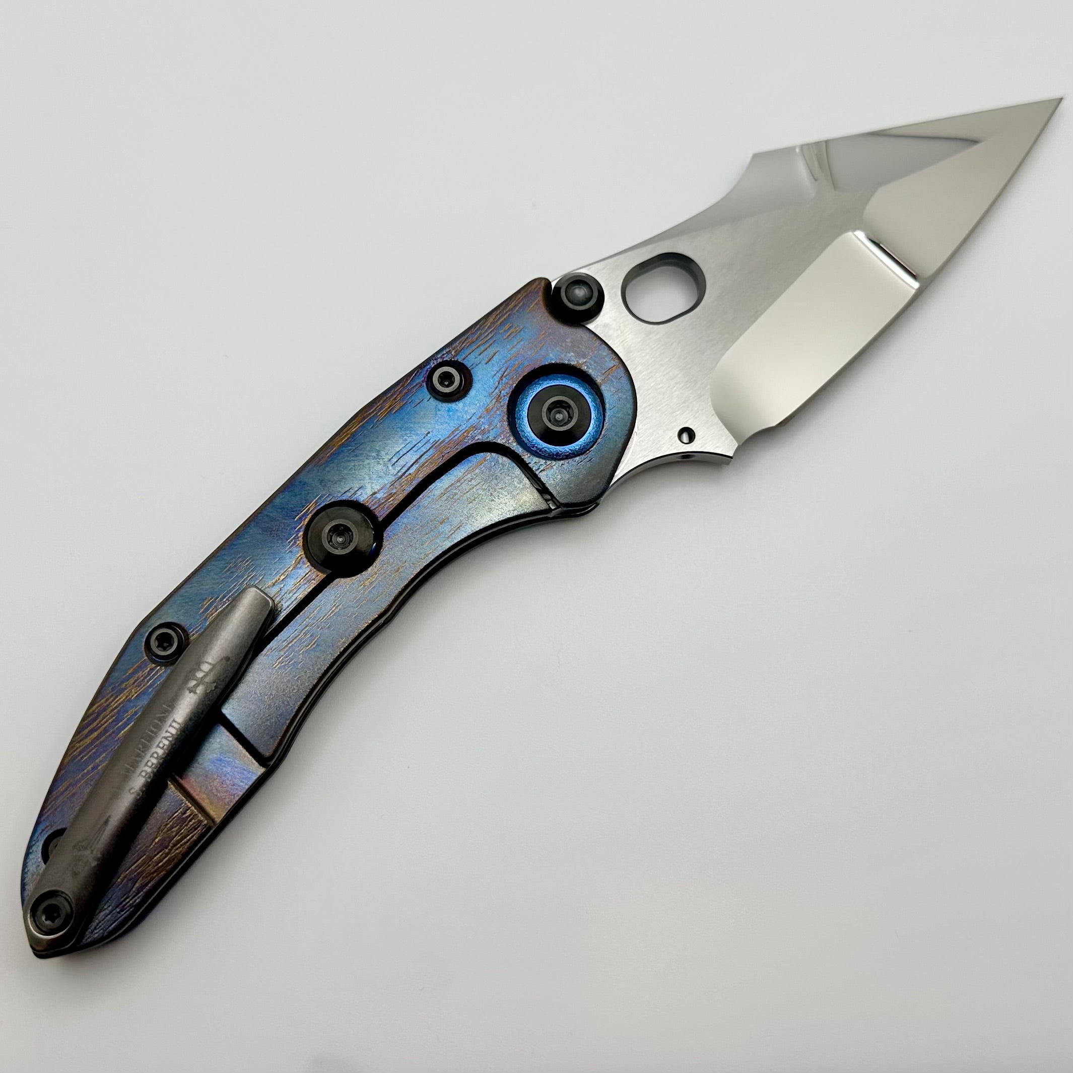 Premium Marfione Custom Stitch Cosmic Knife - Tritium Inlaid Double Star Blade