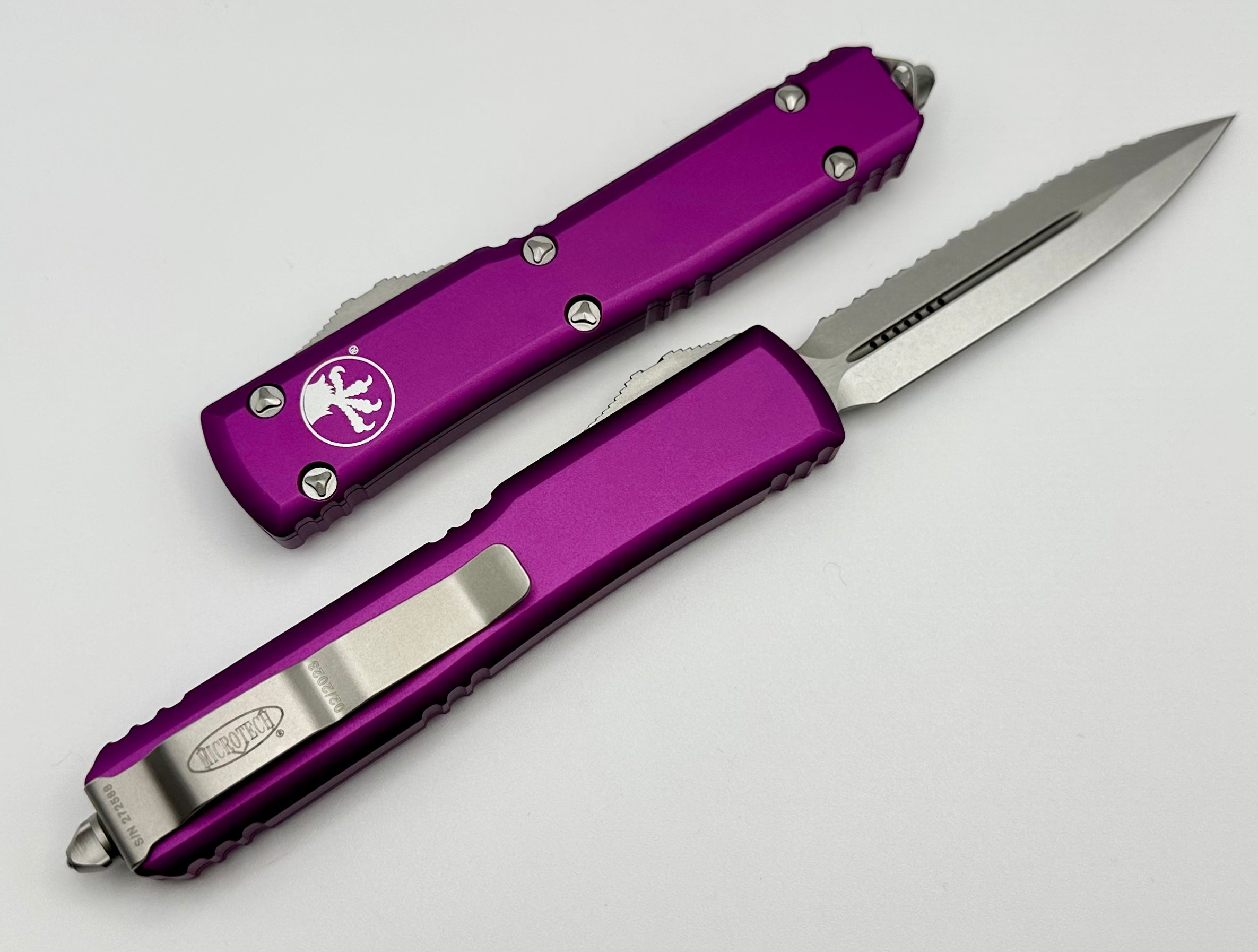 Premium Microtech Ultratech D/E Stonewash Serrated Knife - Violet Edition