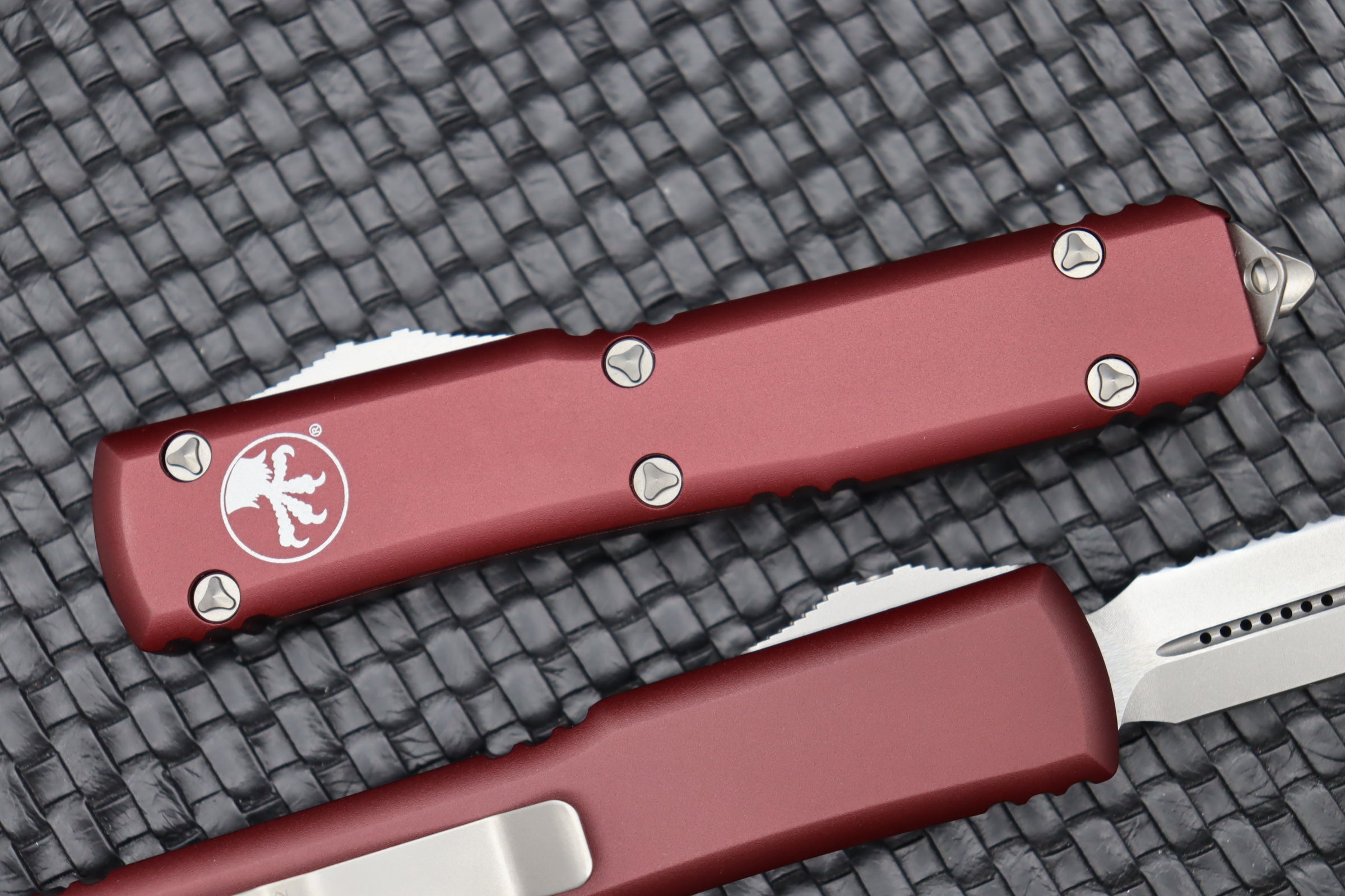 Premium Microtech Ultratech Double Edge Knife - Stonewash & Merlot Finish