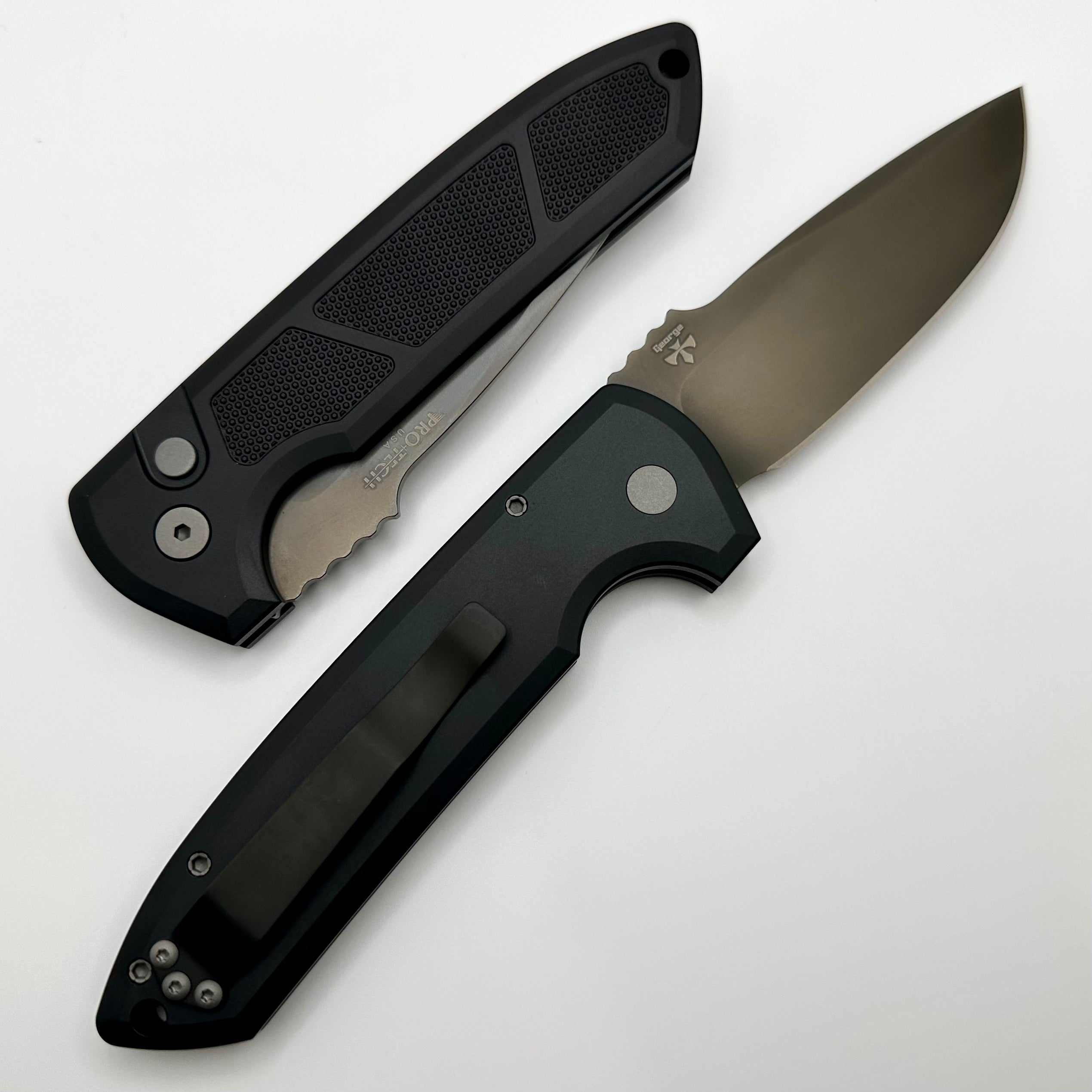 Pro-Tech Les George Rockeye Ultimate Tactical Knife - Textured Black Handle & Smokey Grey DLC Coating