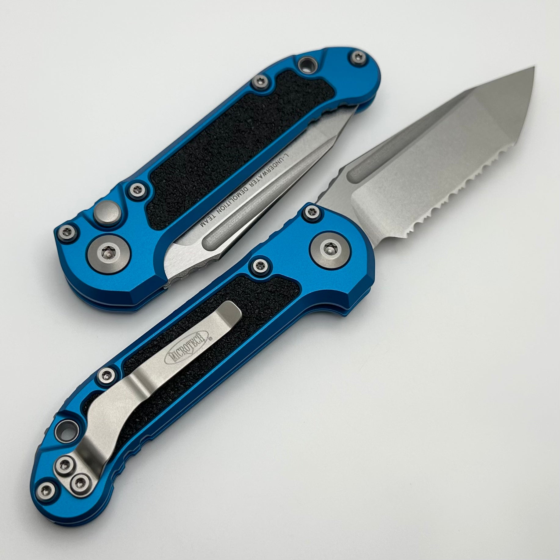 Microtech Premium LUDT Gen III Tanto Knife - Stonewash Serrated Blade & Blue Aluminum Handle