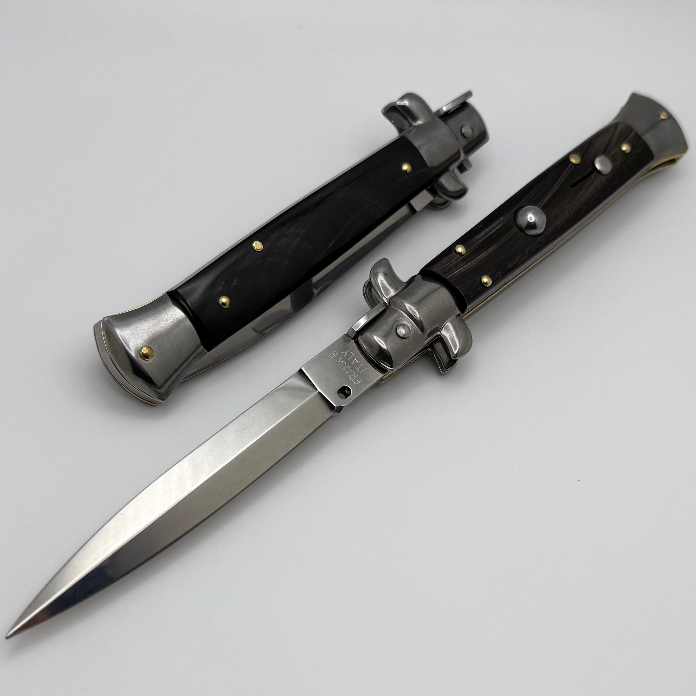 Premium Frank B Italian Stiletto 9 - Dagger Single Edge Blade with Elegant Horn Handles