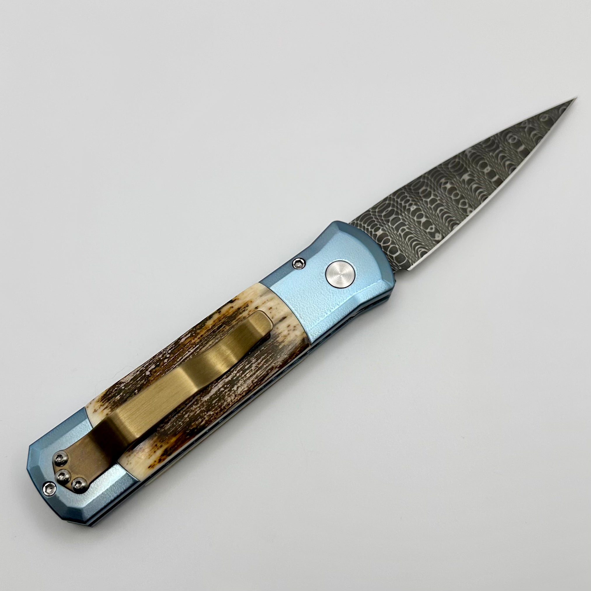 Pro-Tech Godson Premium Folding Knife with Damascus Blade & Mastodon Inlays