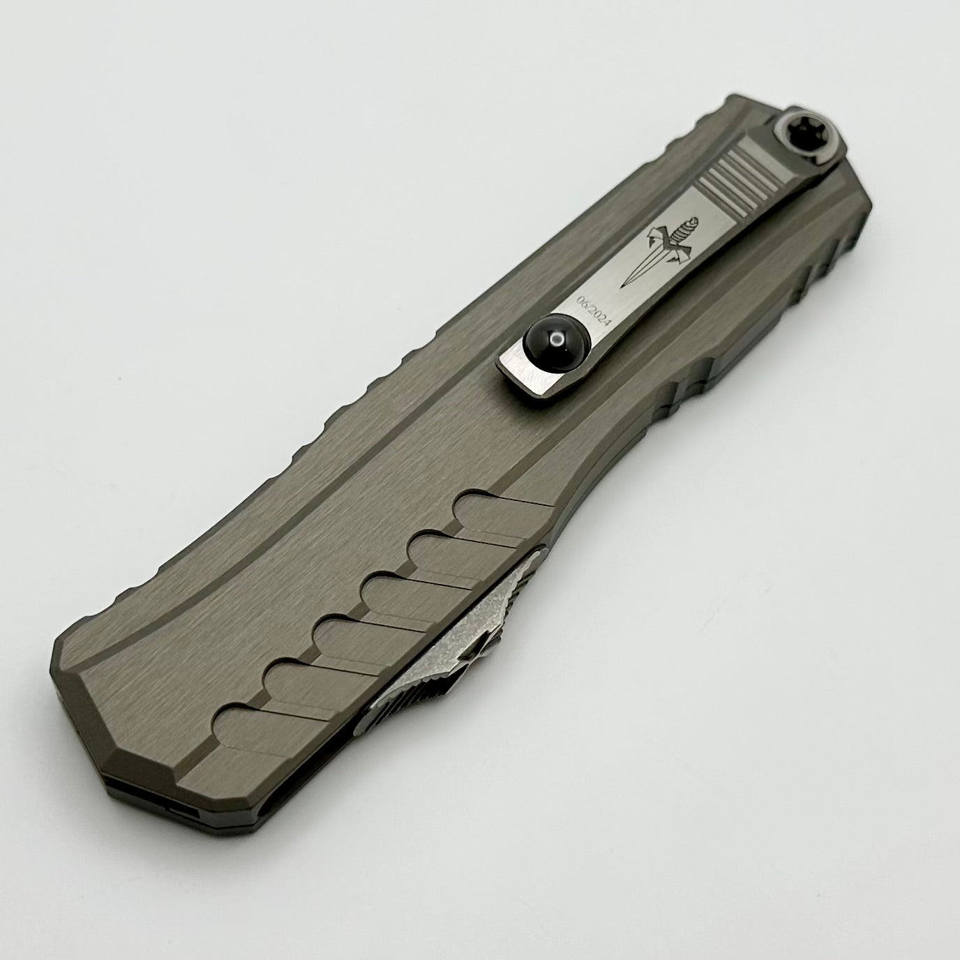 Premium Marfione Custom Cypher II D/E Knife - Mirror Polish & Natural Handle with Apocalyptic Hardware