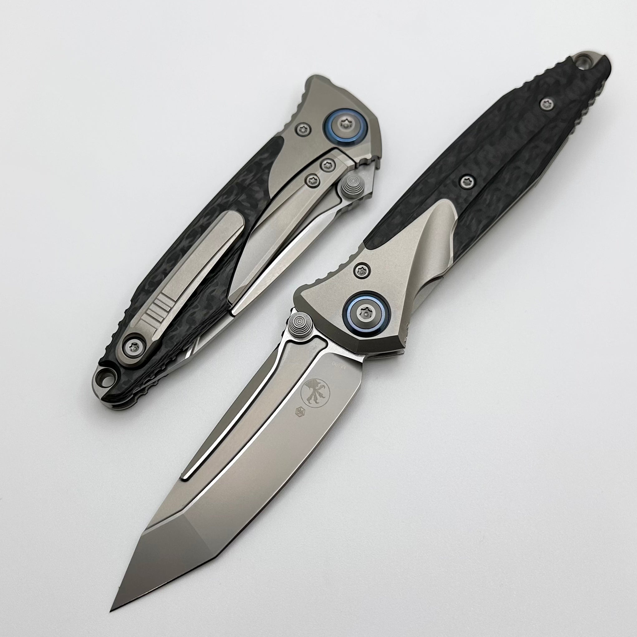 Microtech Socom Bravo Mini Tanto: Premium Tactical Knife with Blue Titanium Pivot & Carbon Fiber Handle