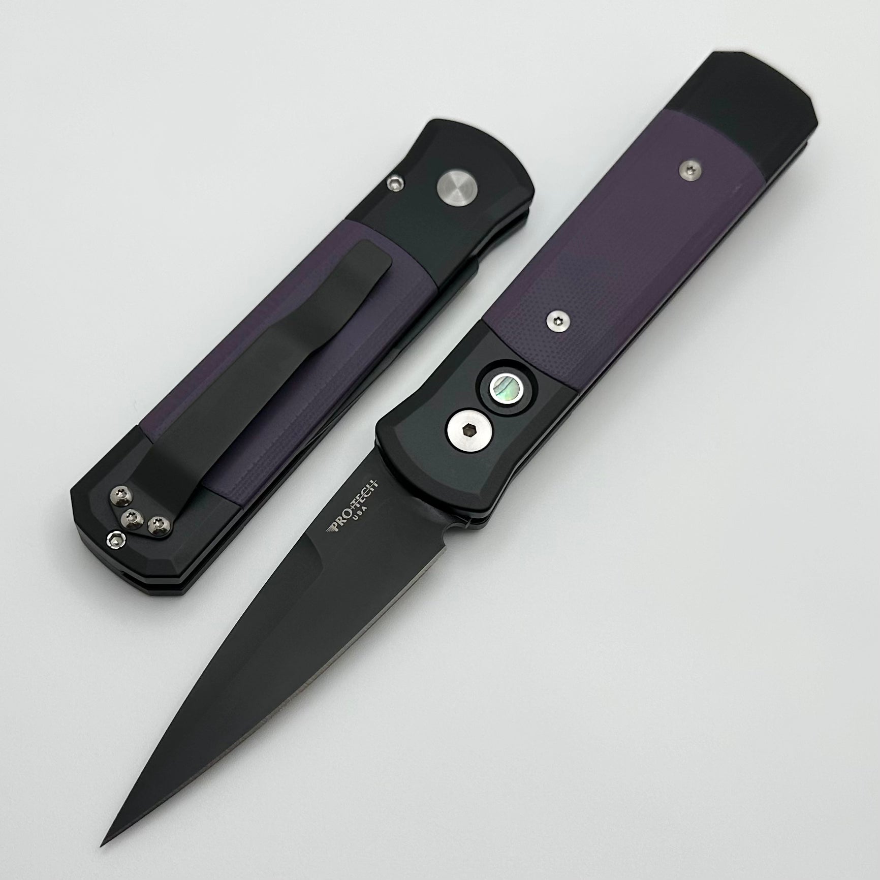 Pro-Tech Godson Automatic Knife - Premium Purple G-10 Inlays & DLC Black Handle