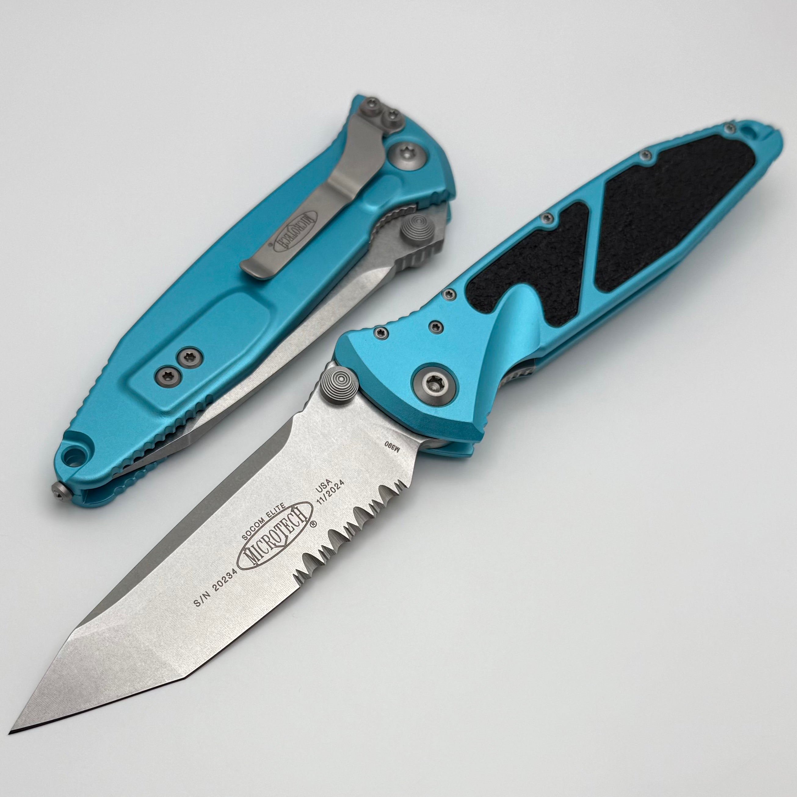 Microtech Socom Elite Tanto Part Serrated Manual Turquoise Stonewash Tactical Knife