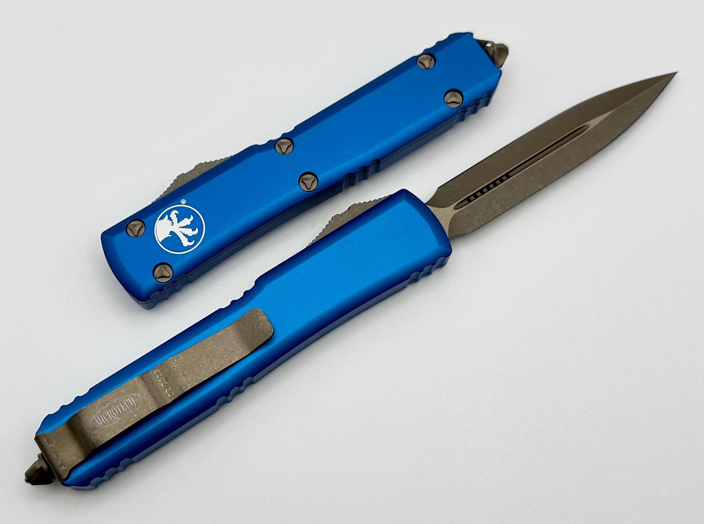 Microtech Ultratech Apocalyptic Bronze & Blue Double Edge Knife - Premium OTF Design