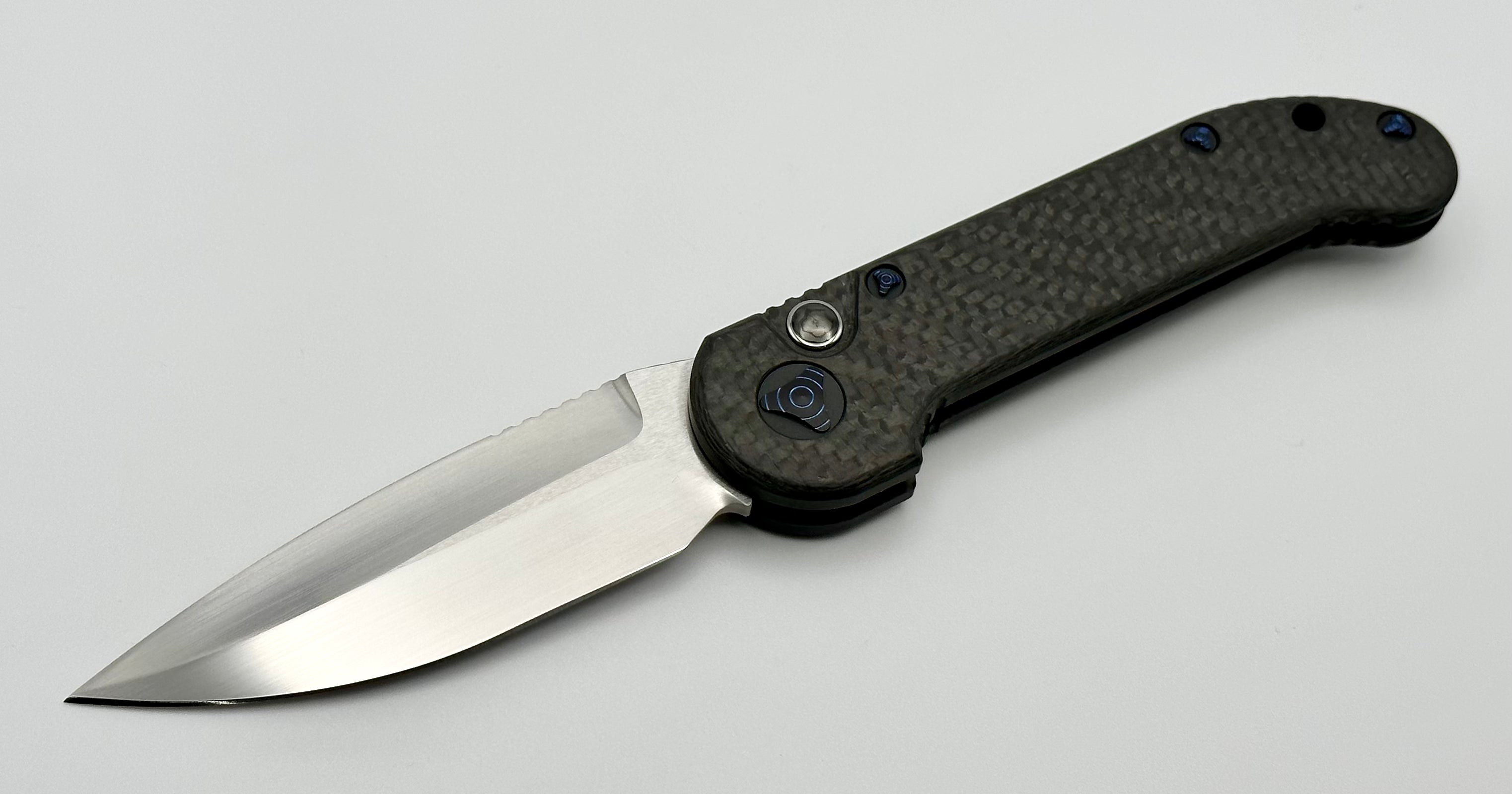 Marfione Custom Knives LUDT - Premium Carbon Fiber Folding Knife with Blue Hardware