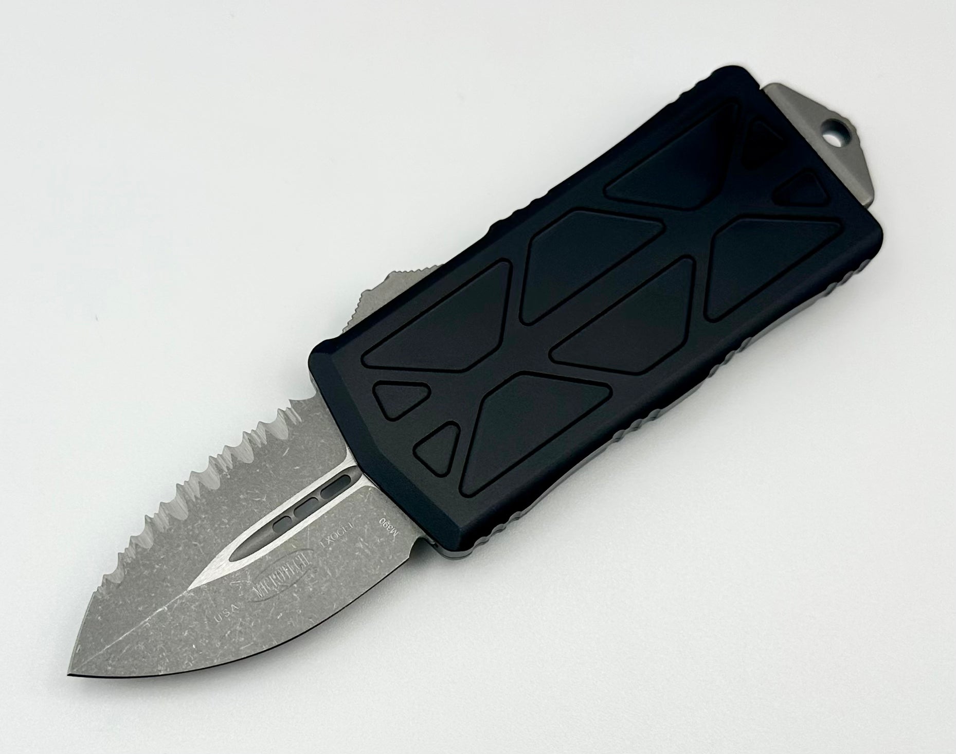 Premium Microtech Exocet Double Edge Apocalyptic Full Serrated & Black 157-12AP - Ultimate Daily Carry Knife