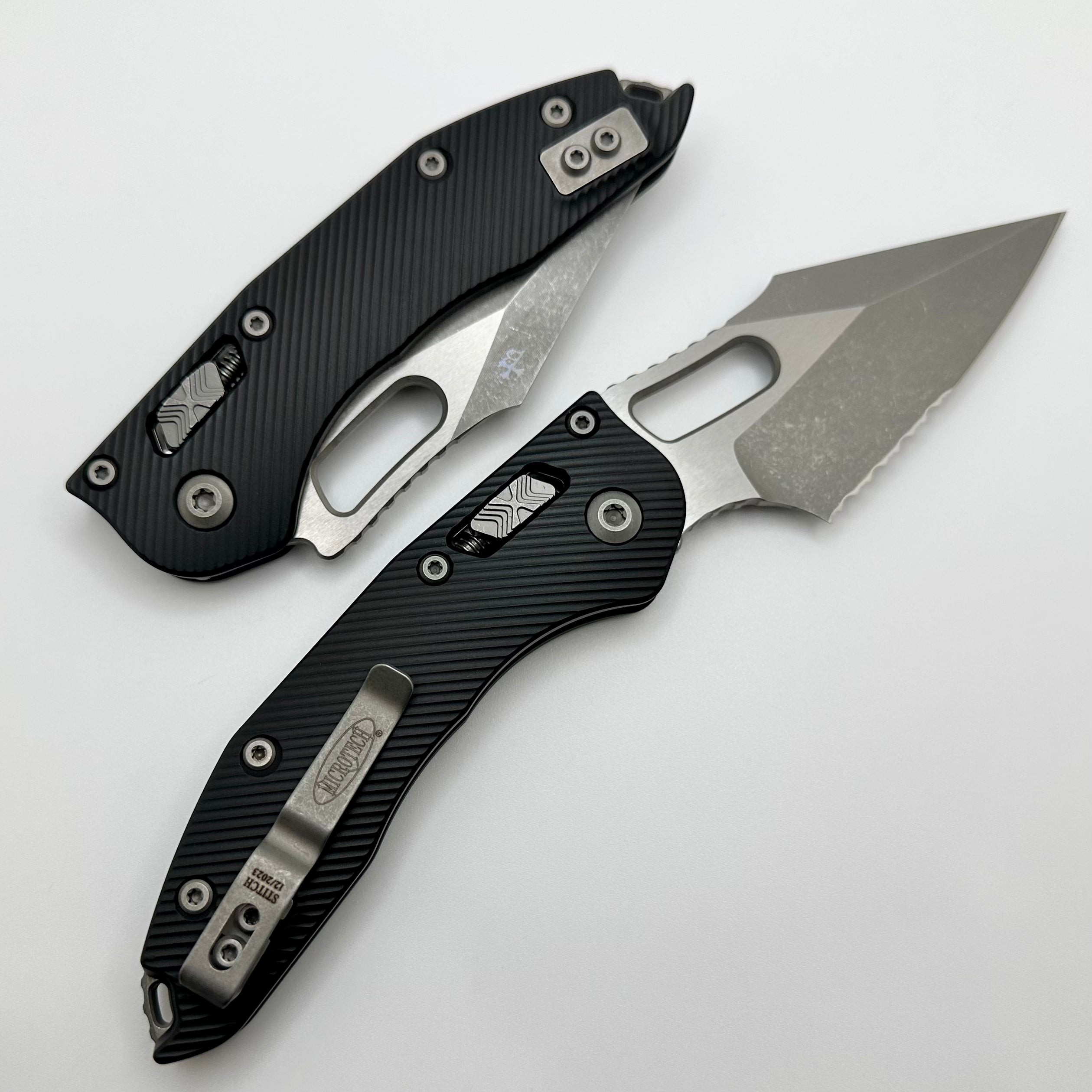 Microtech Stitch RAM LOK Premium Tactical Knife - Black Aluminum & Apocalyptic Serrated M390MK