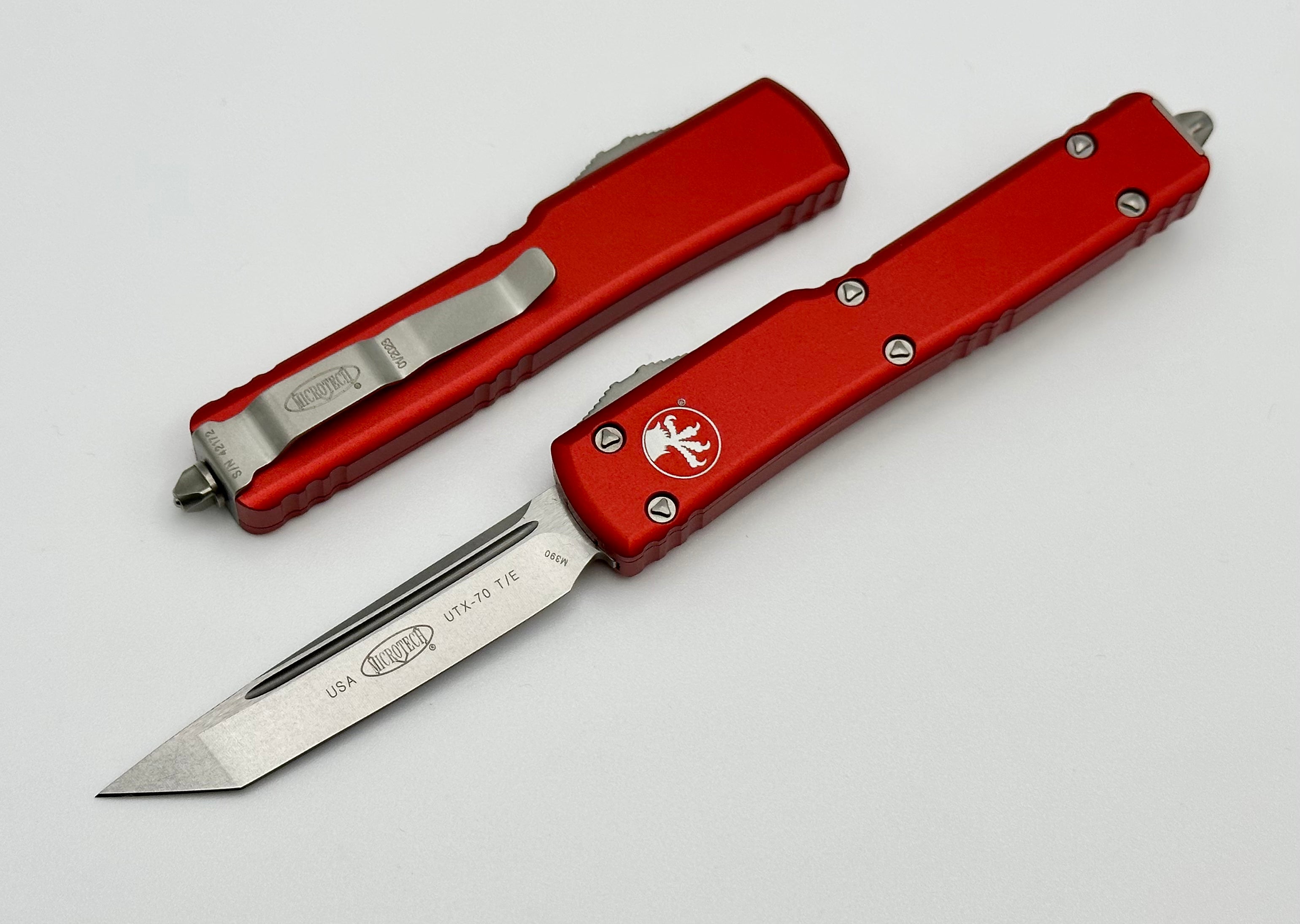 Premium Microtech UTX-70 Tanto Edge Knife - Stonewash & Red