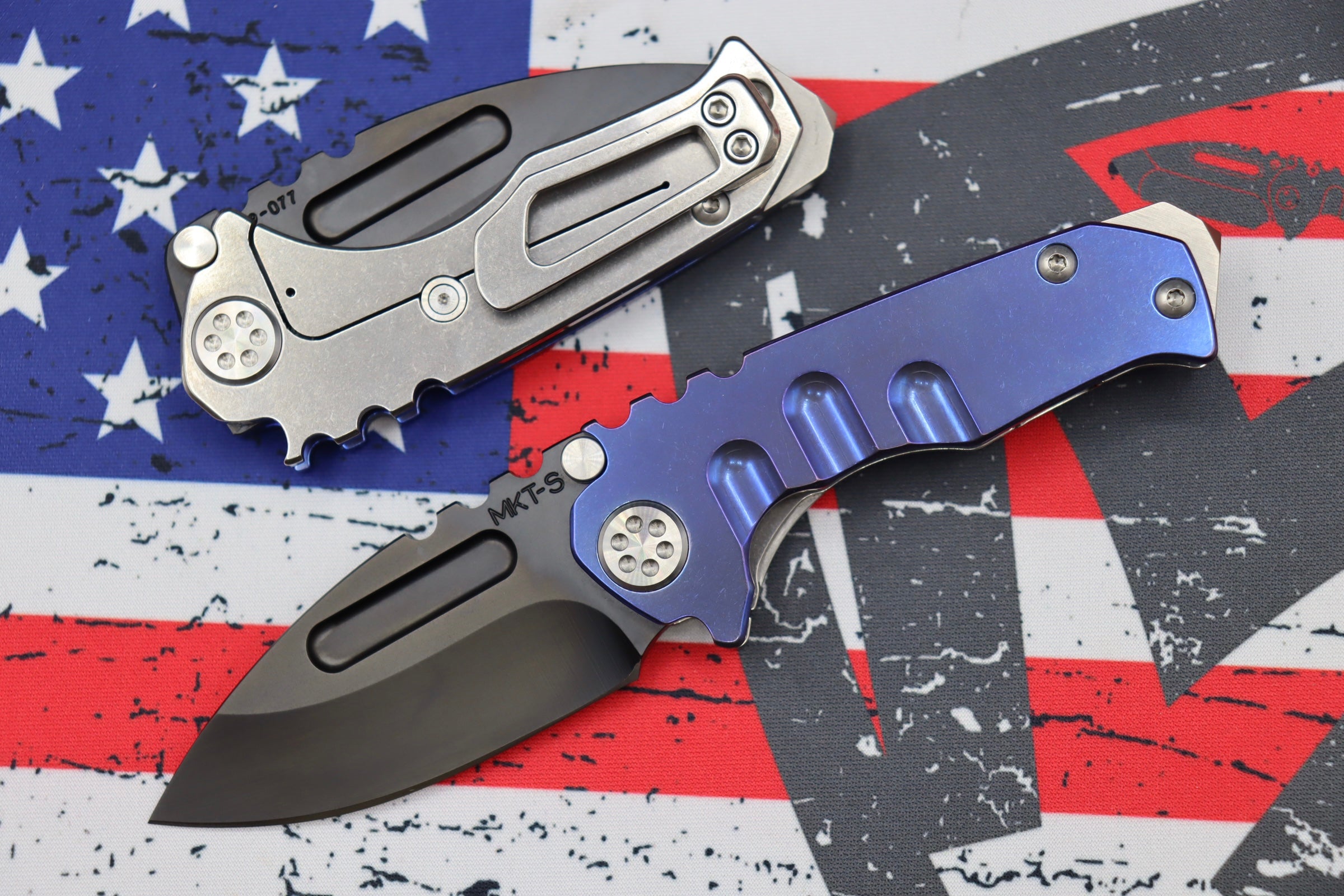 Premium Micro Praetorian T Folding Knife - PVD S35 Drop Point & Blue/Tumbled Finish