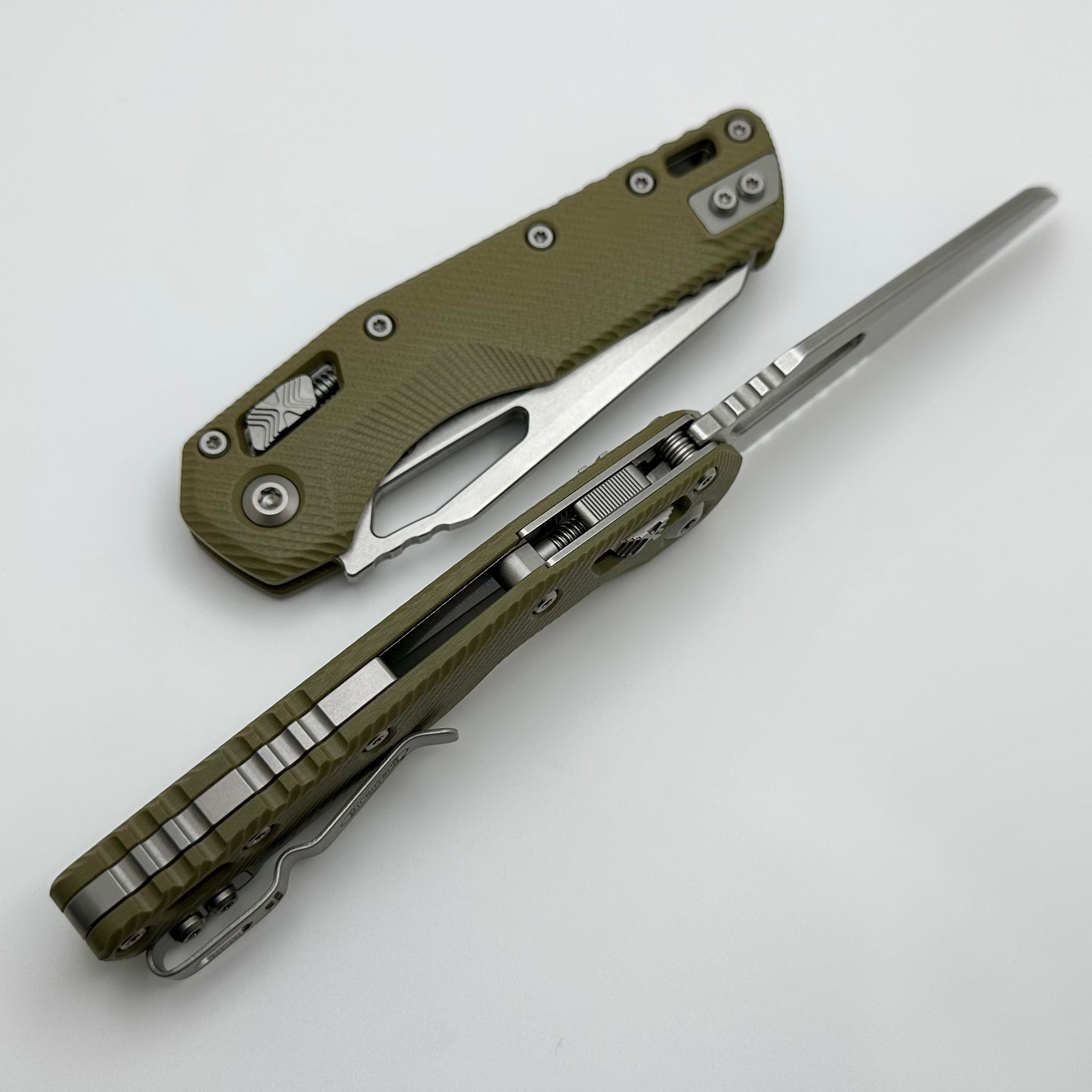 Microtech MSI RAM LOK Ultimate Tactical Knife - OD Green Fluted G-10 Handle & Partial Serrated M390MK Blade