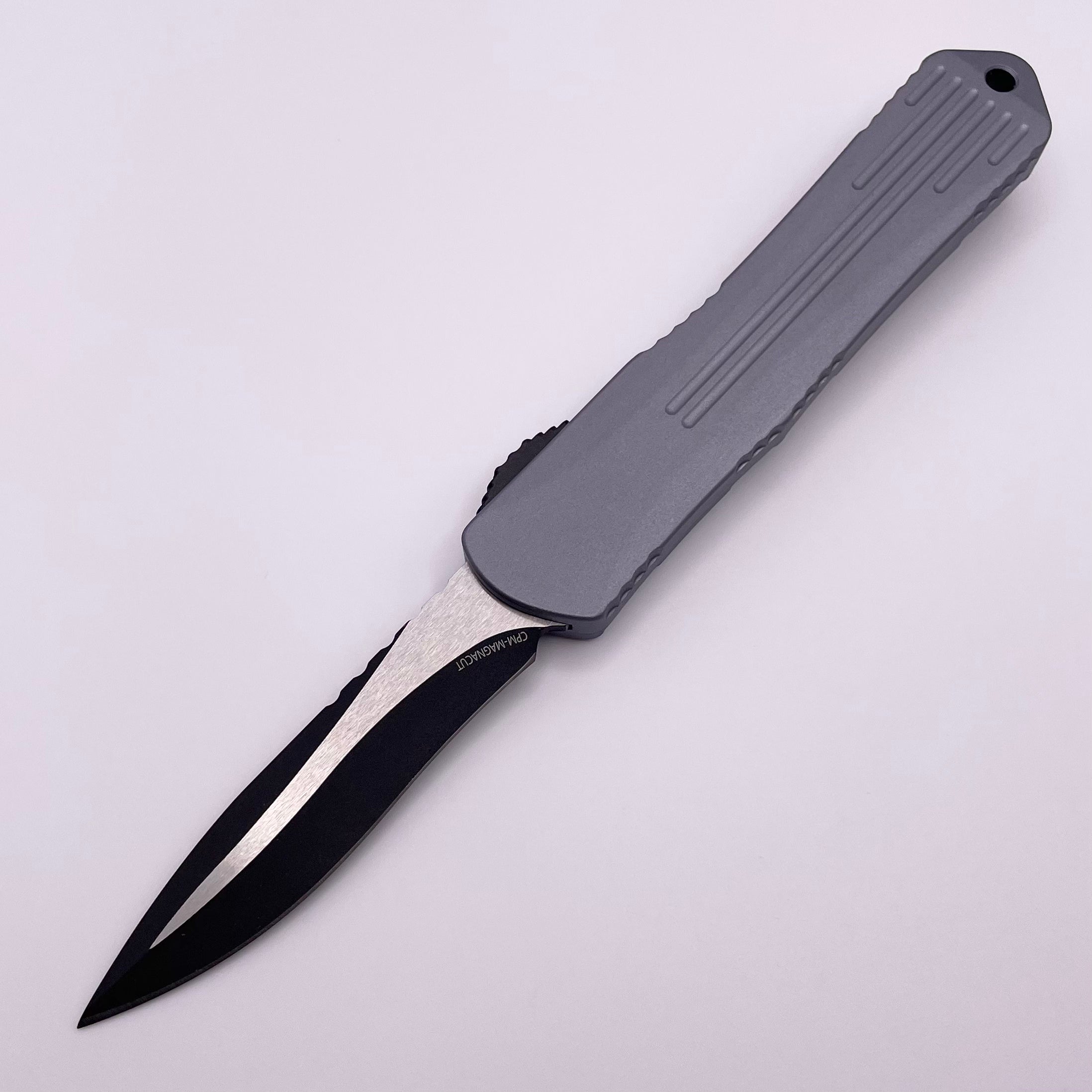 Heretic Knives Manticore S Compact OTF Knife - Gray & Two Tone Battleworn Black Magnacut Pre-Owned