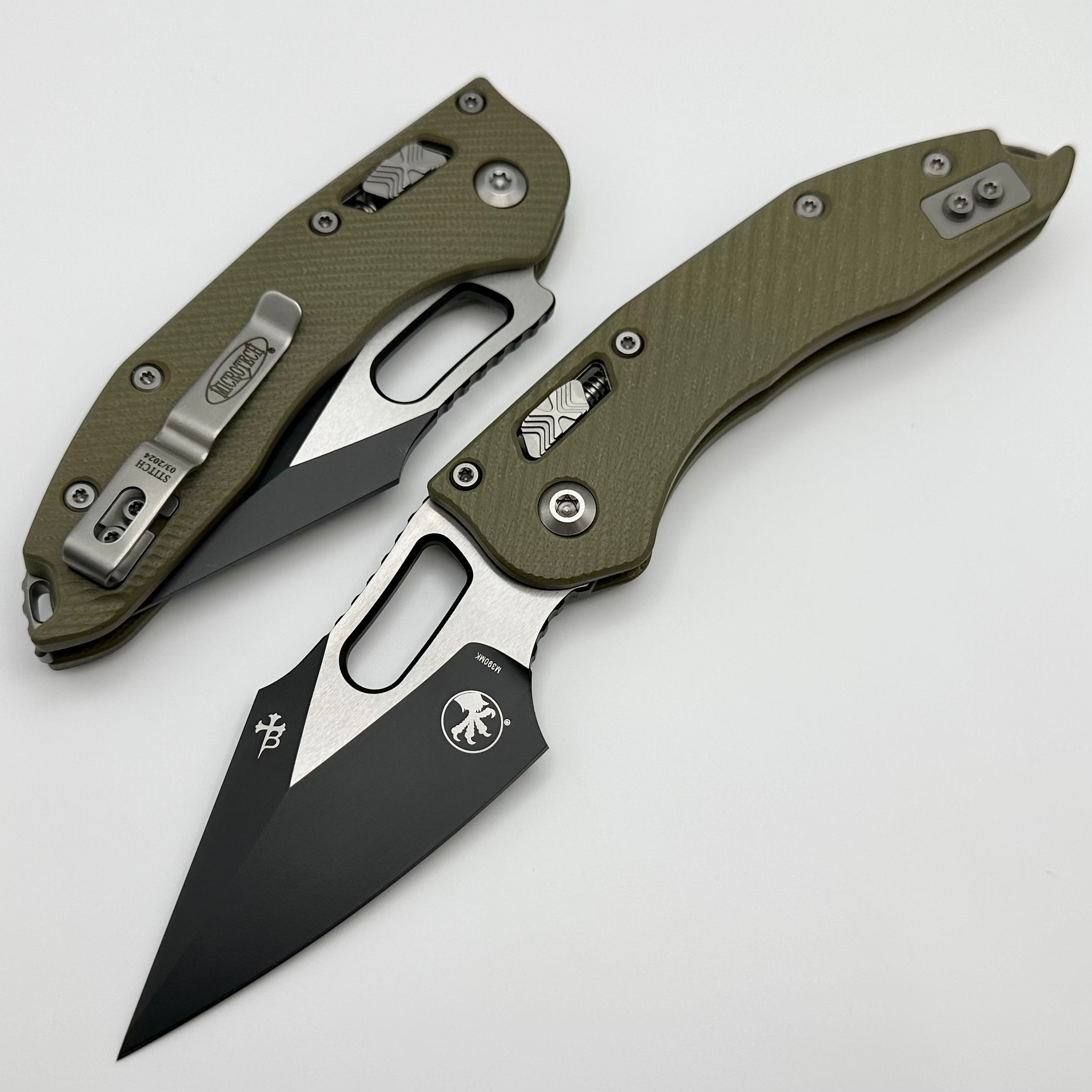 Premium Microtech Stitch RAM LOK Tactical Knife - OD Green G-10 & Two Tone Black M390MK