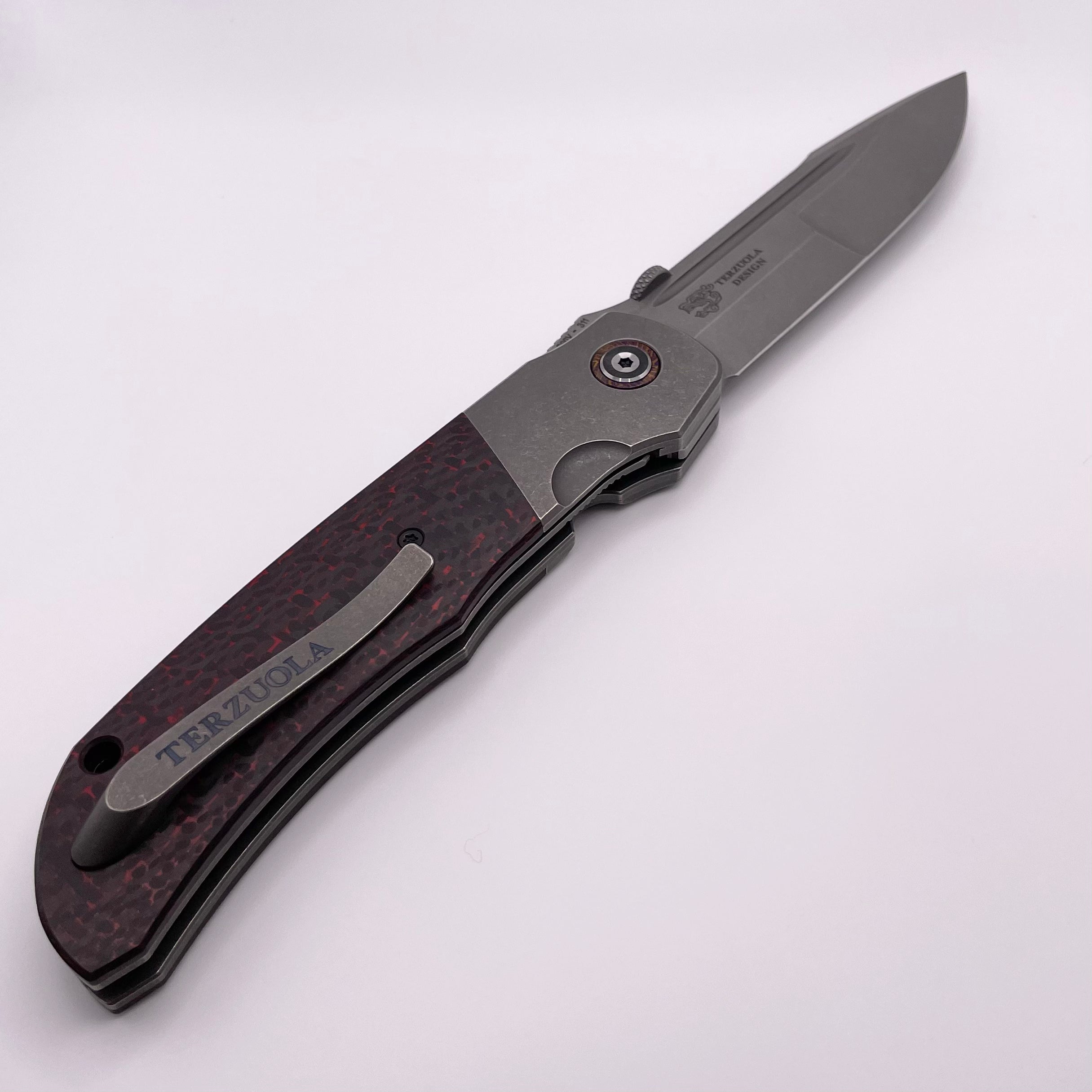 Premium Custom Knife Factory Eagle Rock - Red Carbon Fiber & S90V Blade