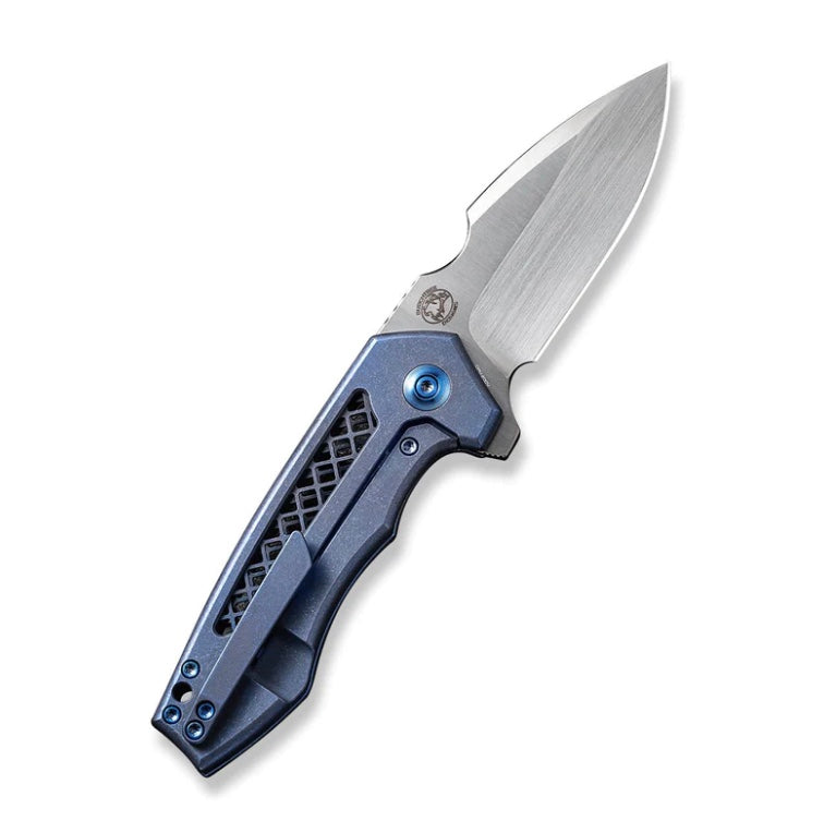 Premium WE Knife Harpen Flipper - Blue Titanium Handles & Satin CPM-20CV Blade